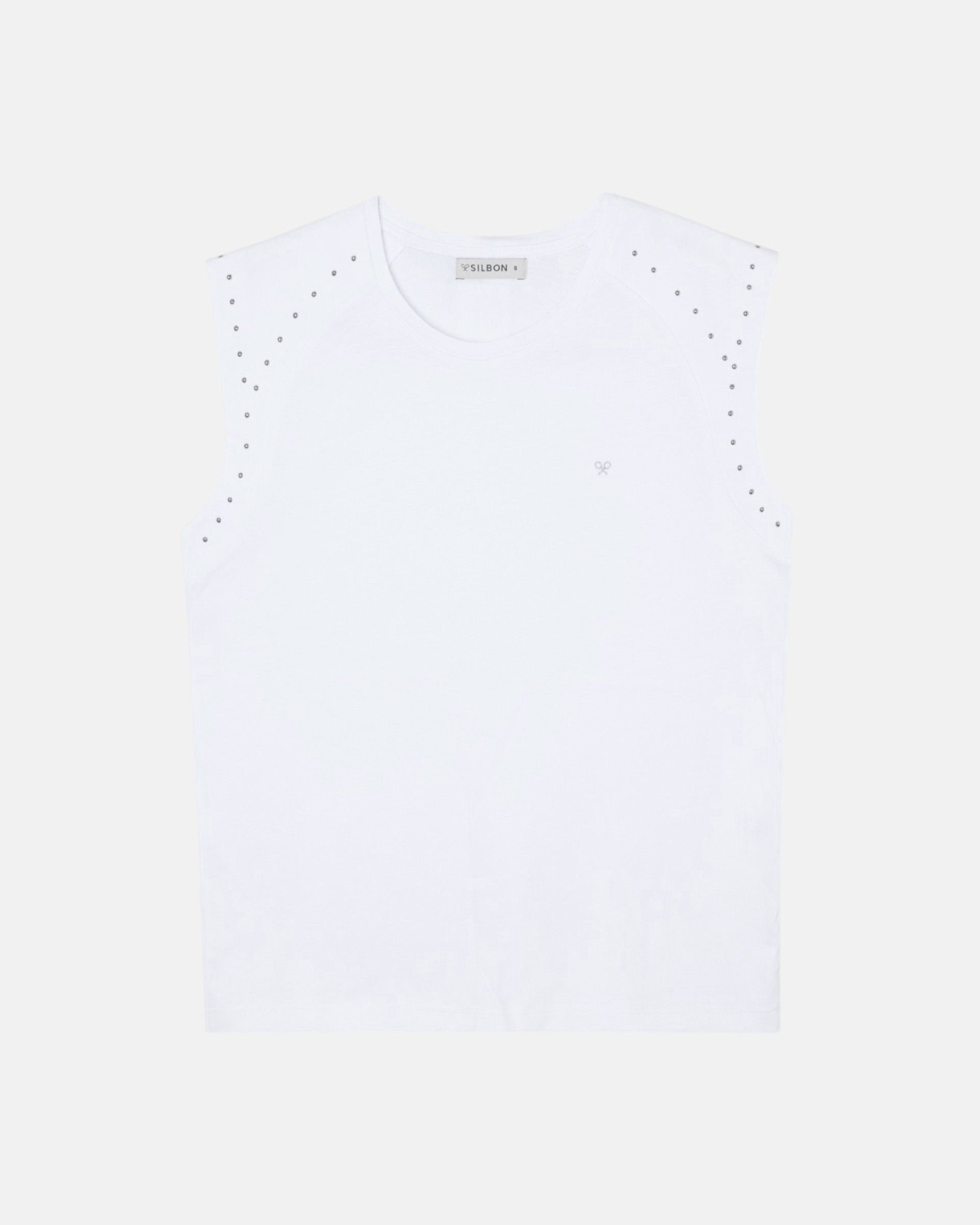 Camiseta woman hombreras detalle tachuelas negra - Silbon - Blanco Blanco-5