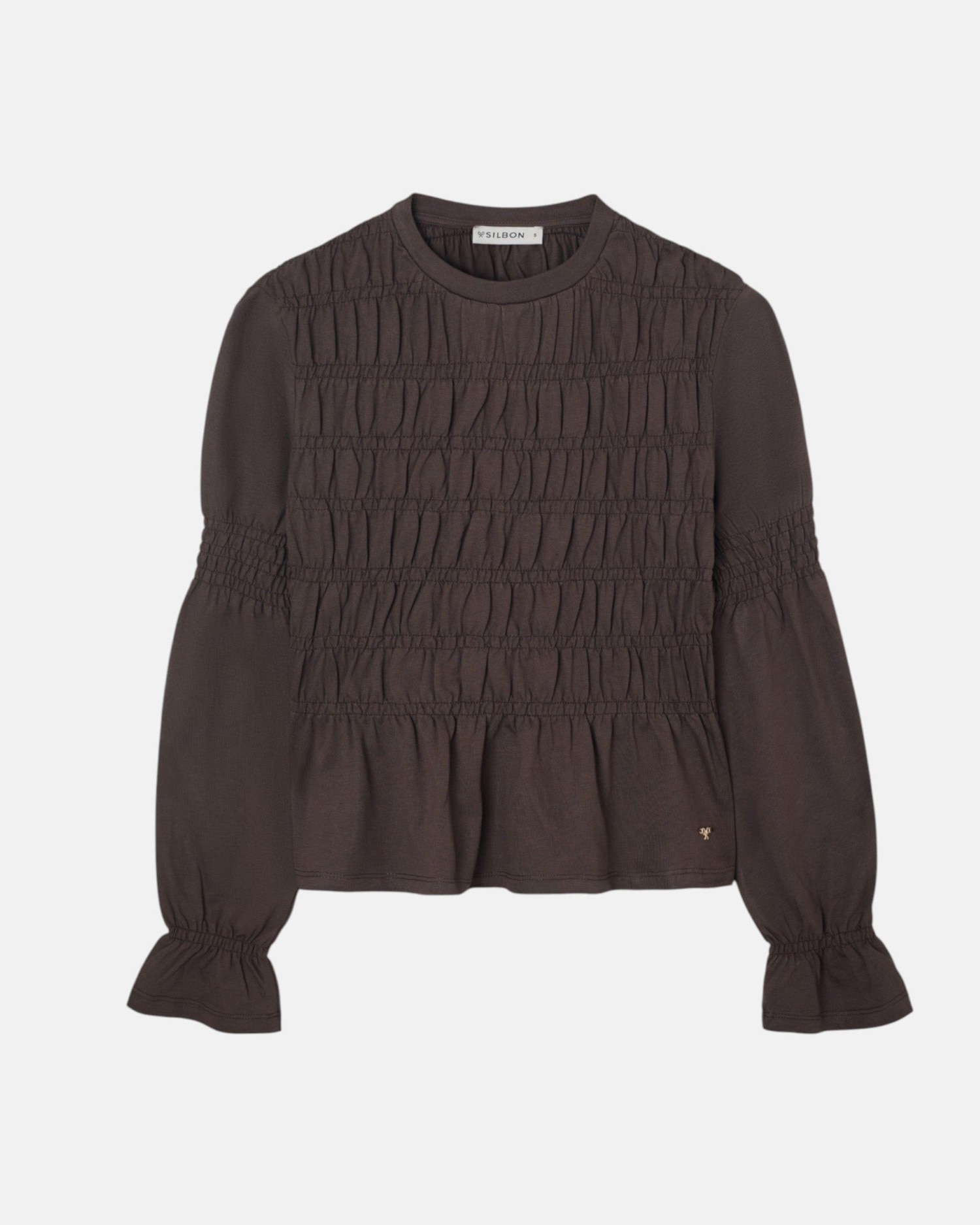 Camiseta woman manga larga punto smock marron - Silbon - Marrón Marrón-1