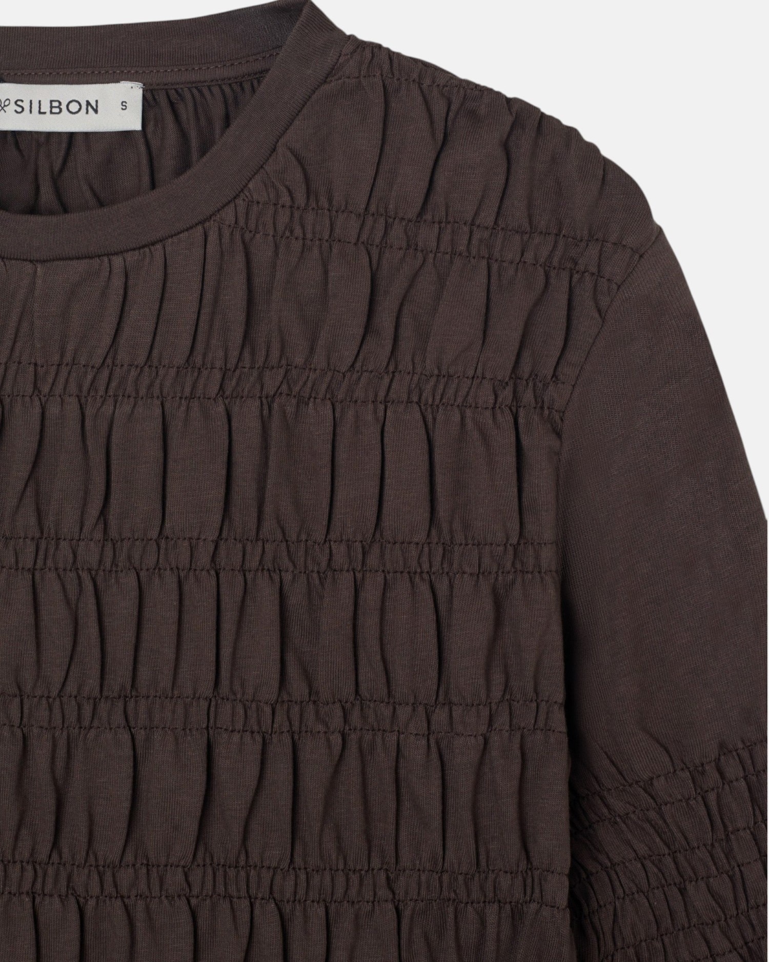 Camiseta woman manga larga punto smock marron - Silbon - Marrón Marrón-4
