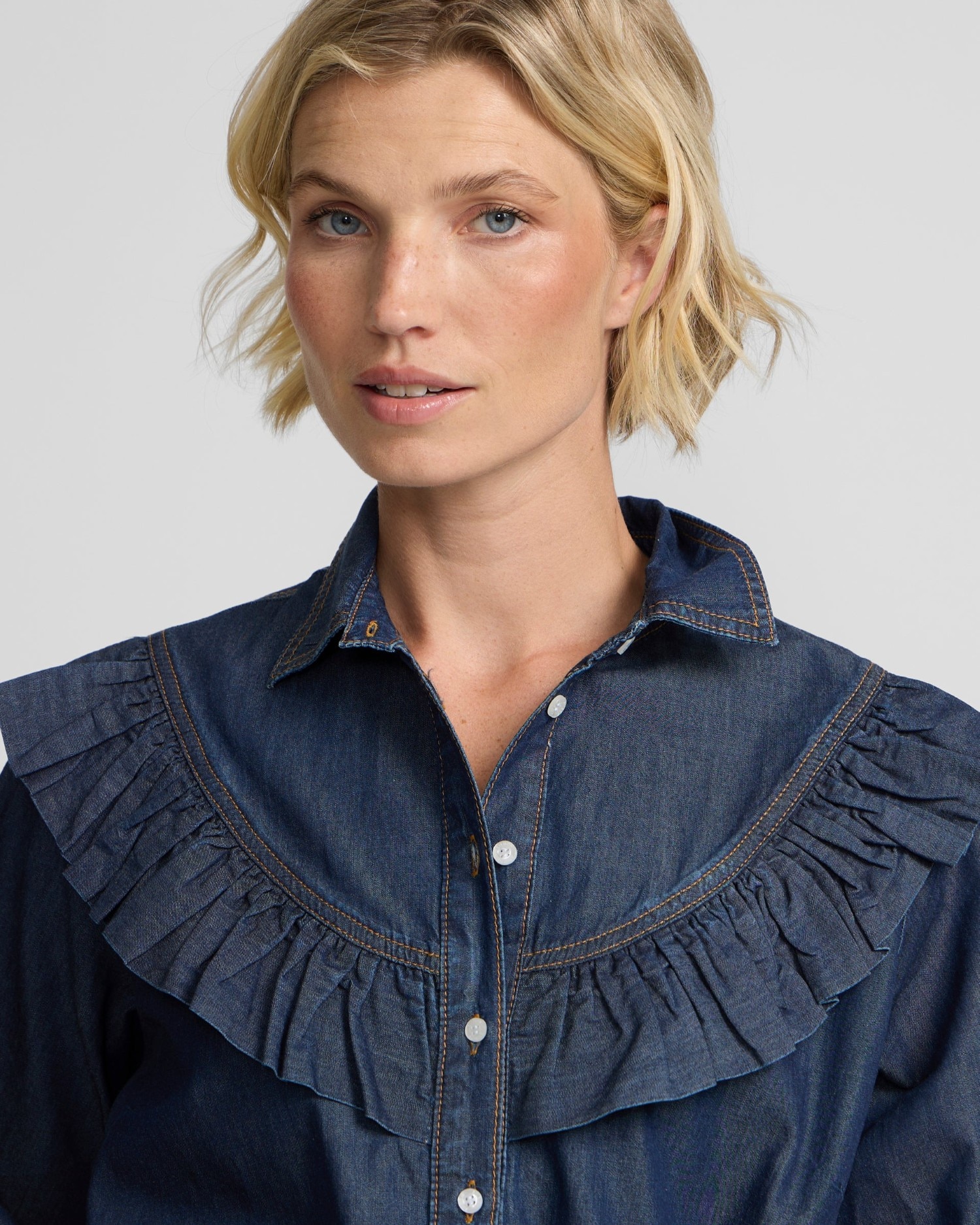Camisa volantes denim - Silbon - Azul Azul-3