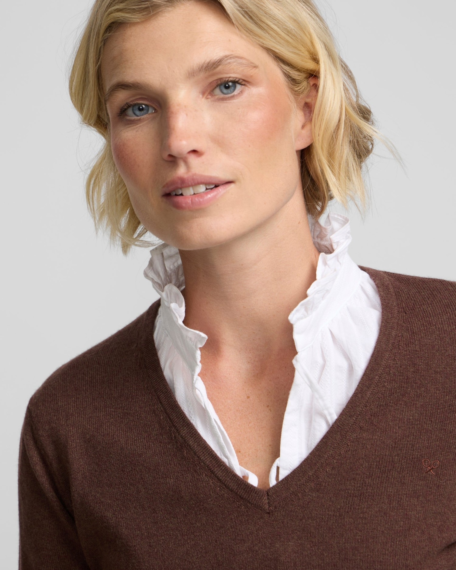 Jersey cuello pico - Silbon - Marrón Marrón-3