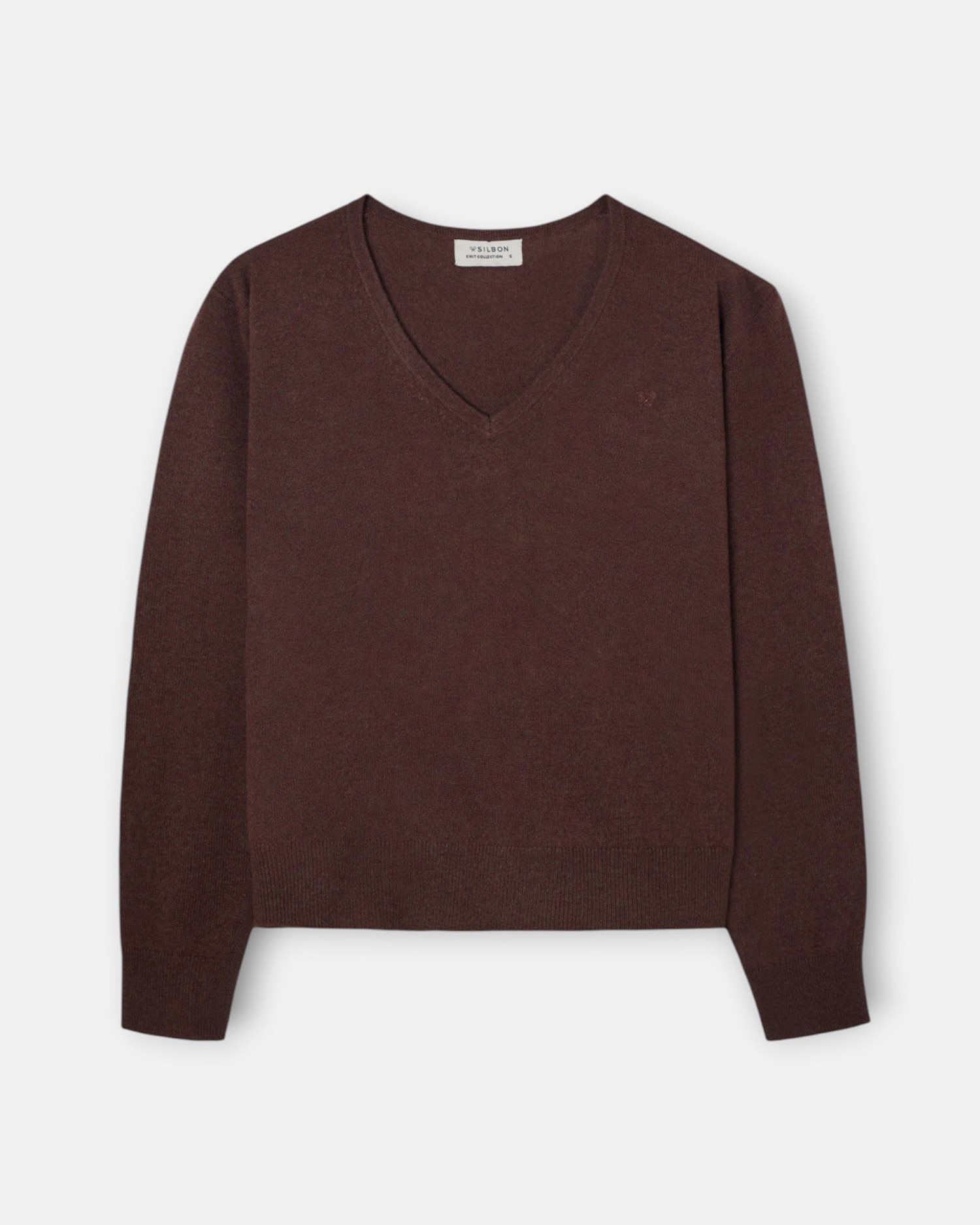 Jersey cuello pico - Silbon - Marrón Marrón-5