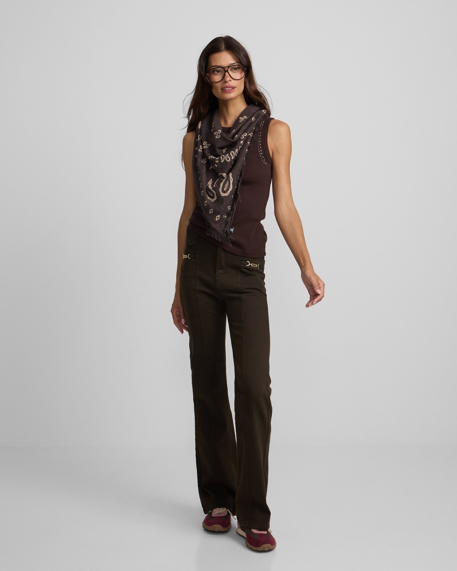Pantalon denim recto detalle hebillas marron - Silbon - Marrón Marrón-1