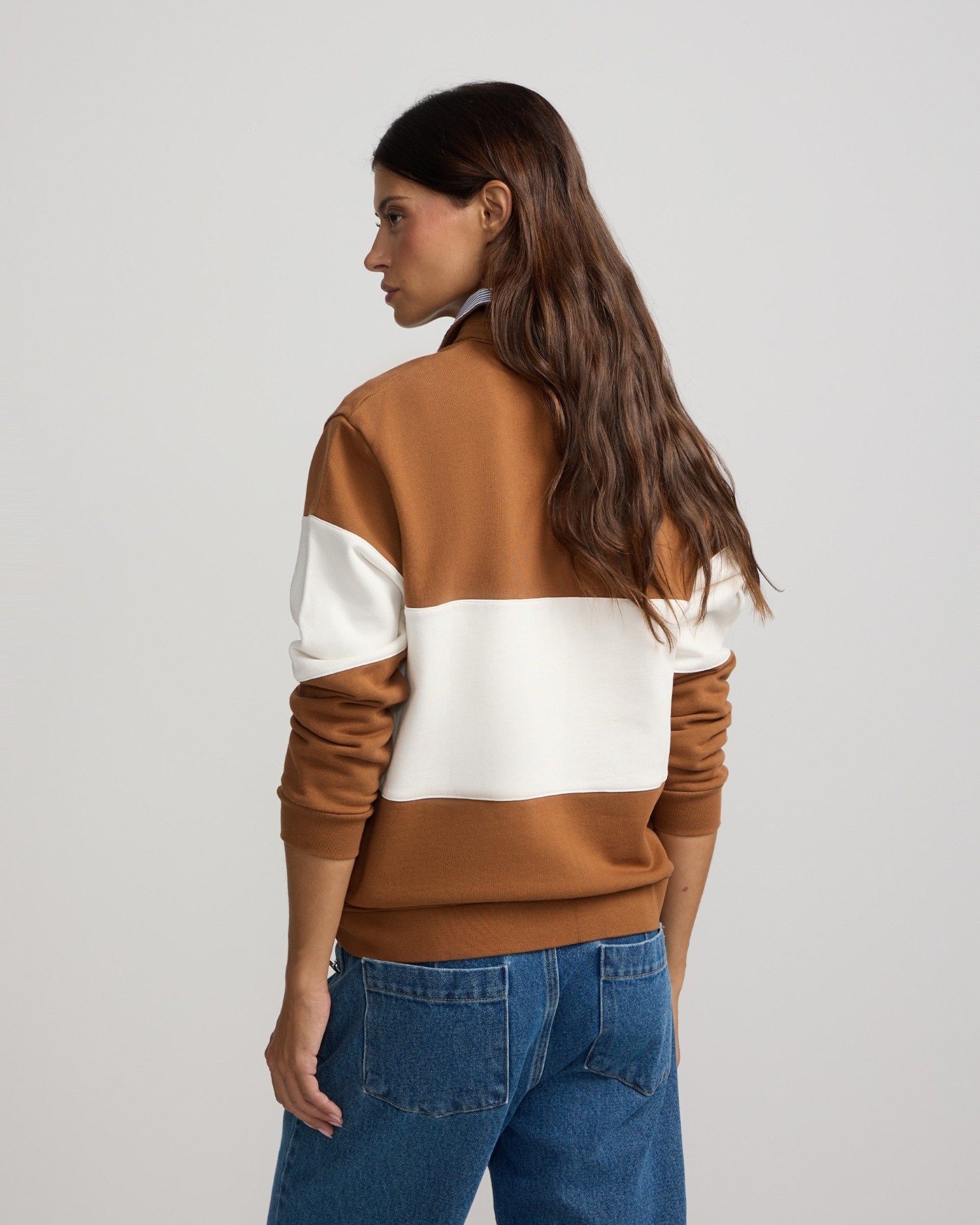 Sudadera cuello polo rayas - Silbon - Camel Camel-2