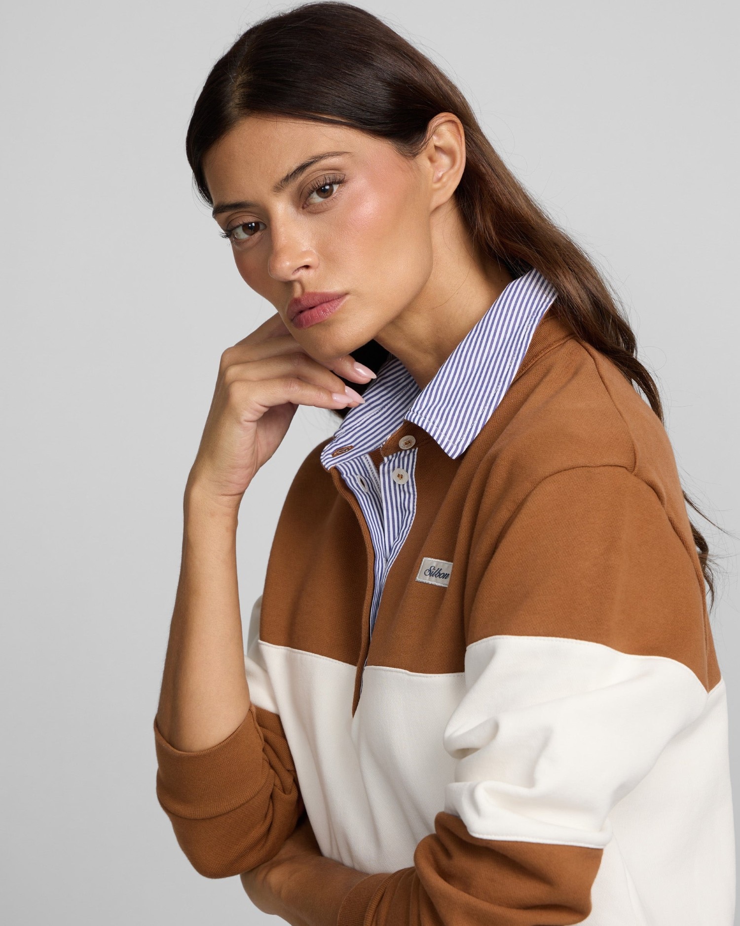 Sudadera cuello polo rayas - Silbon - Camel Camel-3