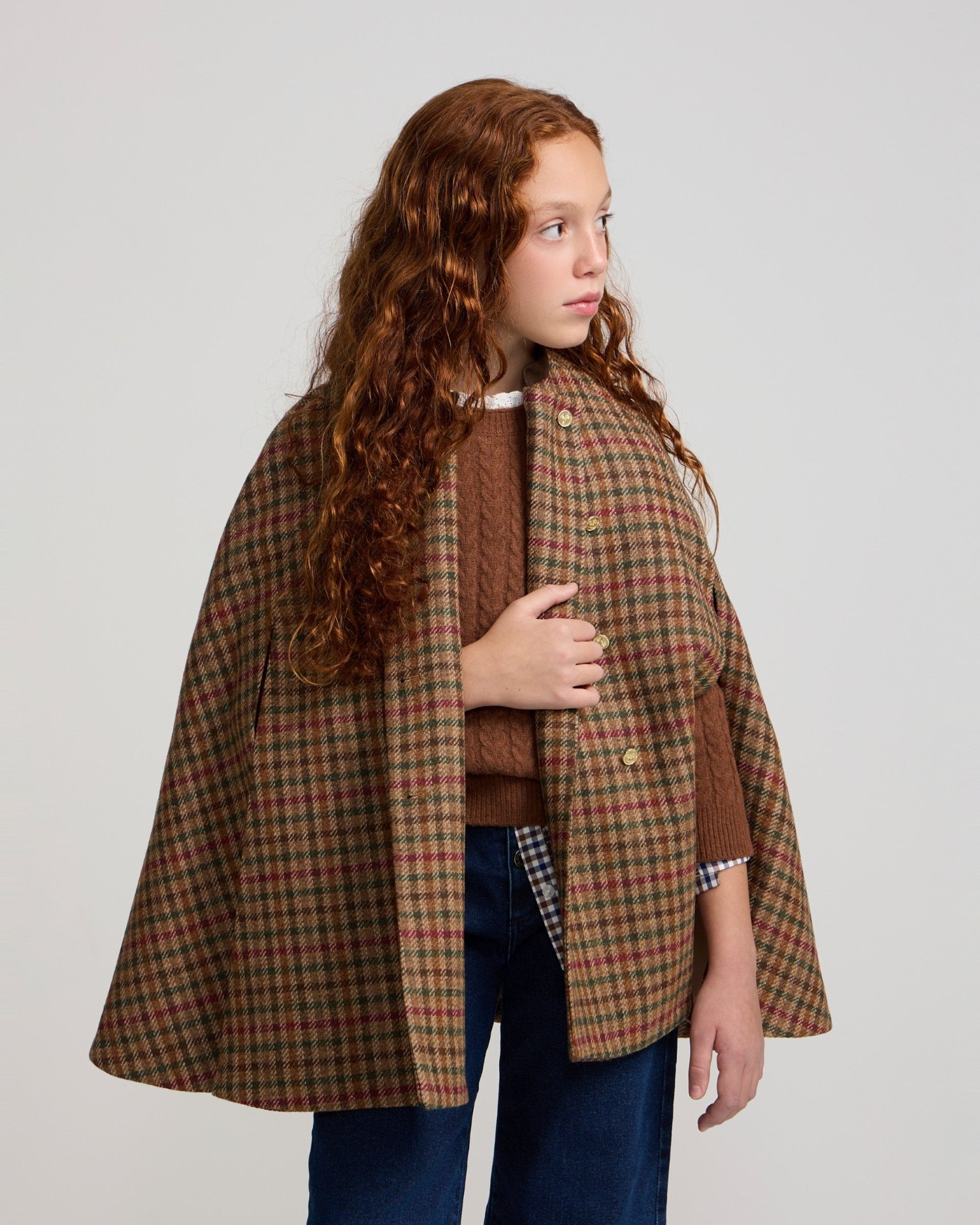 Imagen 0 de Capa de niña de cuadros Marrón