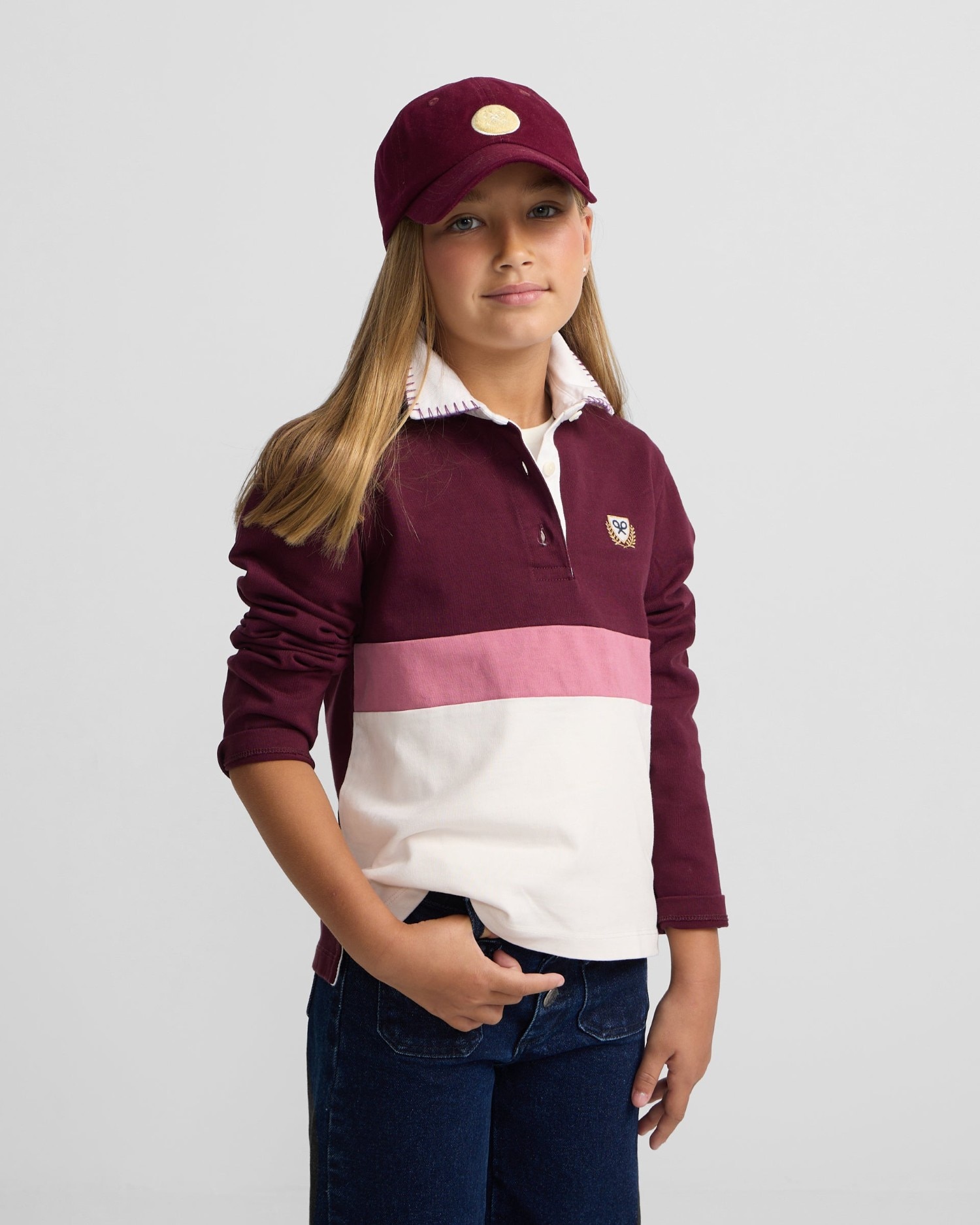 Polo de niña manga larga tricolor