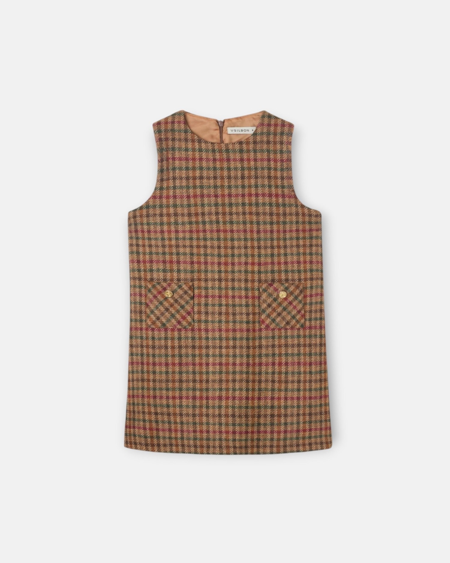 Imagen 0 de Vestido pichi de niña a cuadros Marrón
