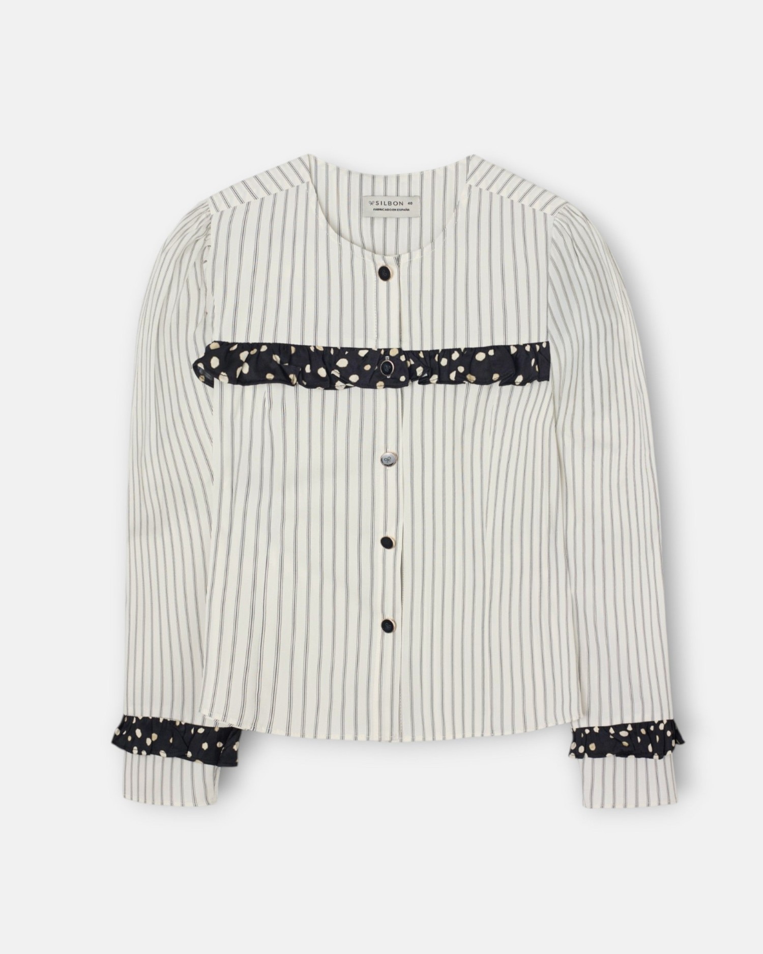 Silbon - Camisa estampado combinado rayas y lunares blanca.