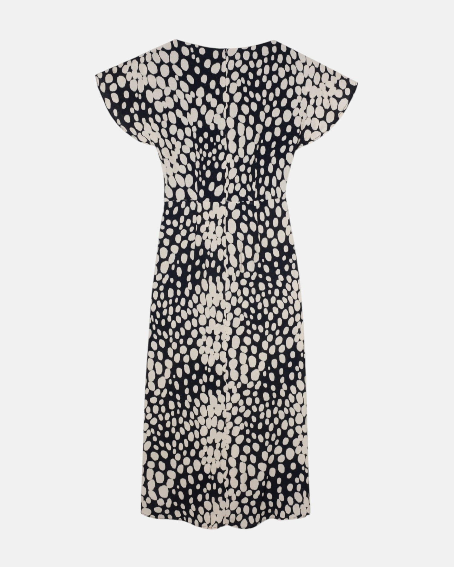 Vestido midi drapeado lunares blanco y negro - Silbon - Blanco Blanco-5