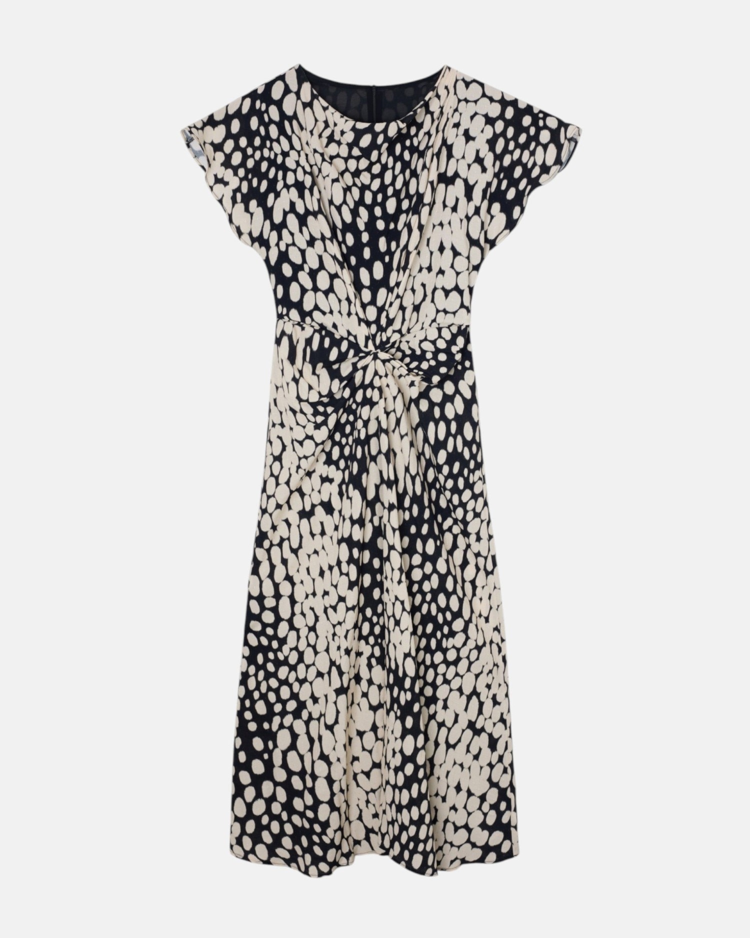 Vestido midi drapeado lunares blanco y negro - Silbon - Blanco Blanco-4