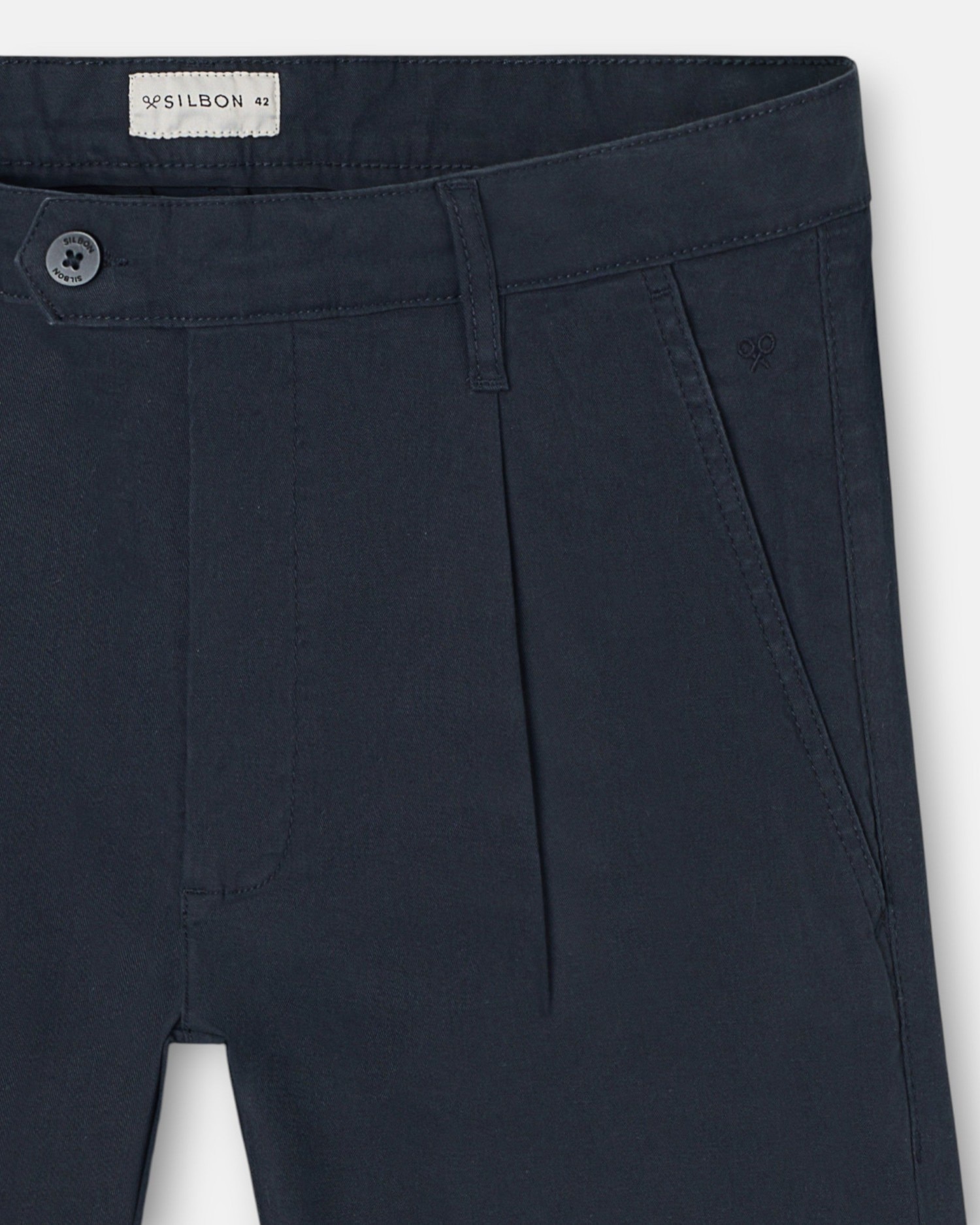 Pantalón de hombre sport chino pinza - Silbon - Azul marino Azul marino-3
