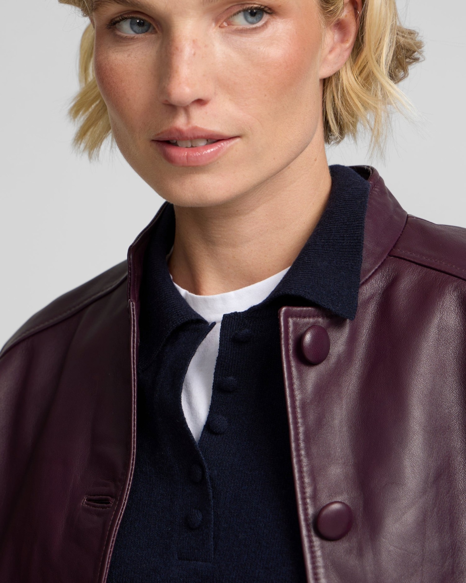 Chaqueta piel napa botones - Silbon - Burdeos Burdeos-3