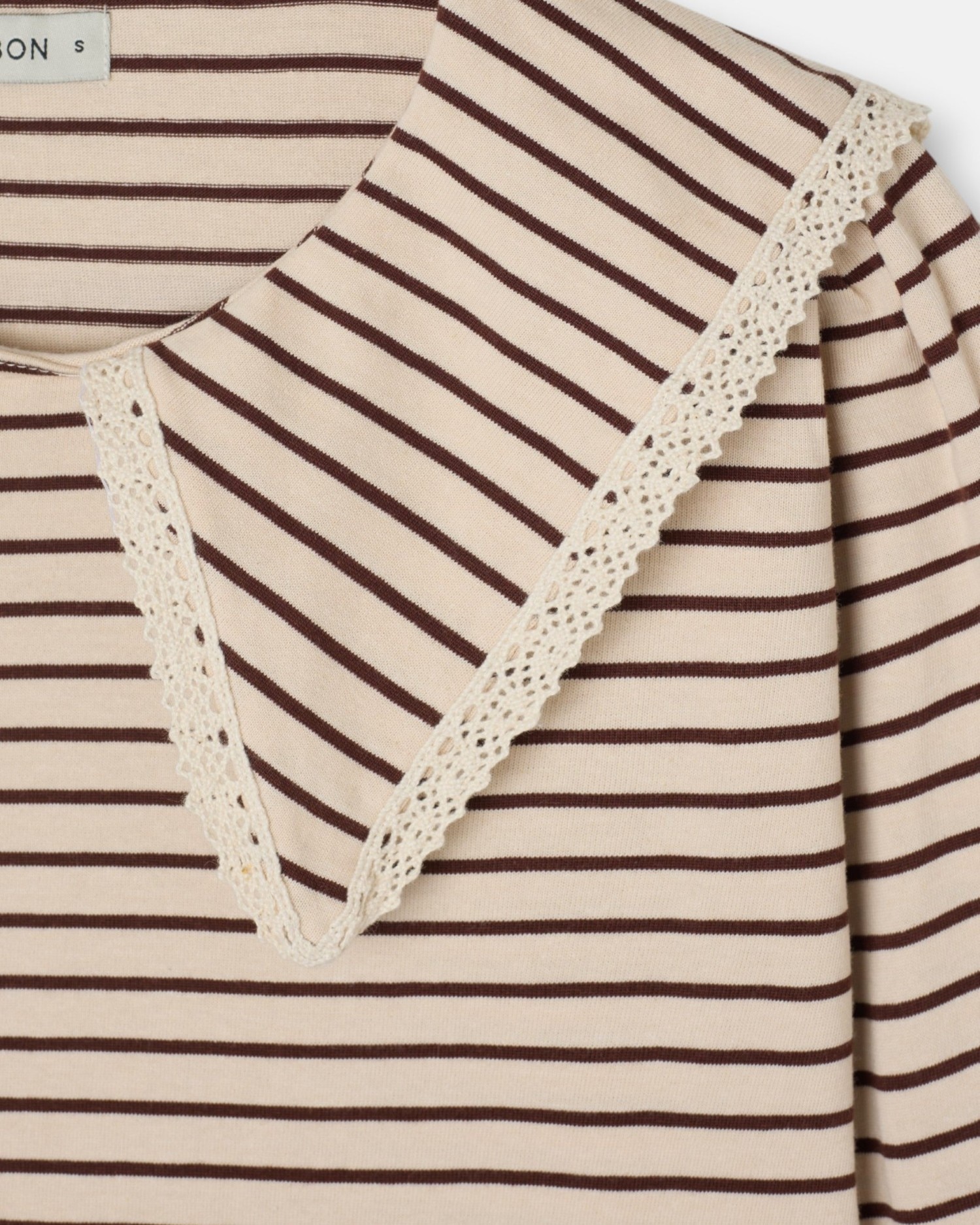 Camiseta manga larga cuello bobo rayas - Silbon - Beige Beige-3
