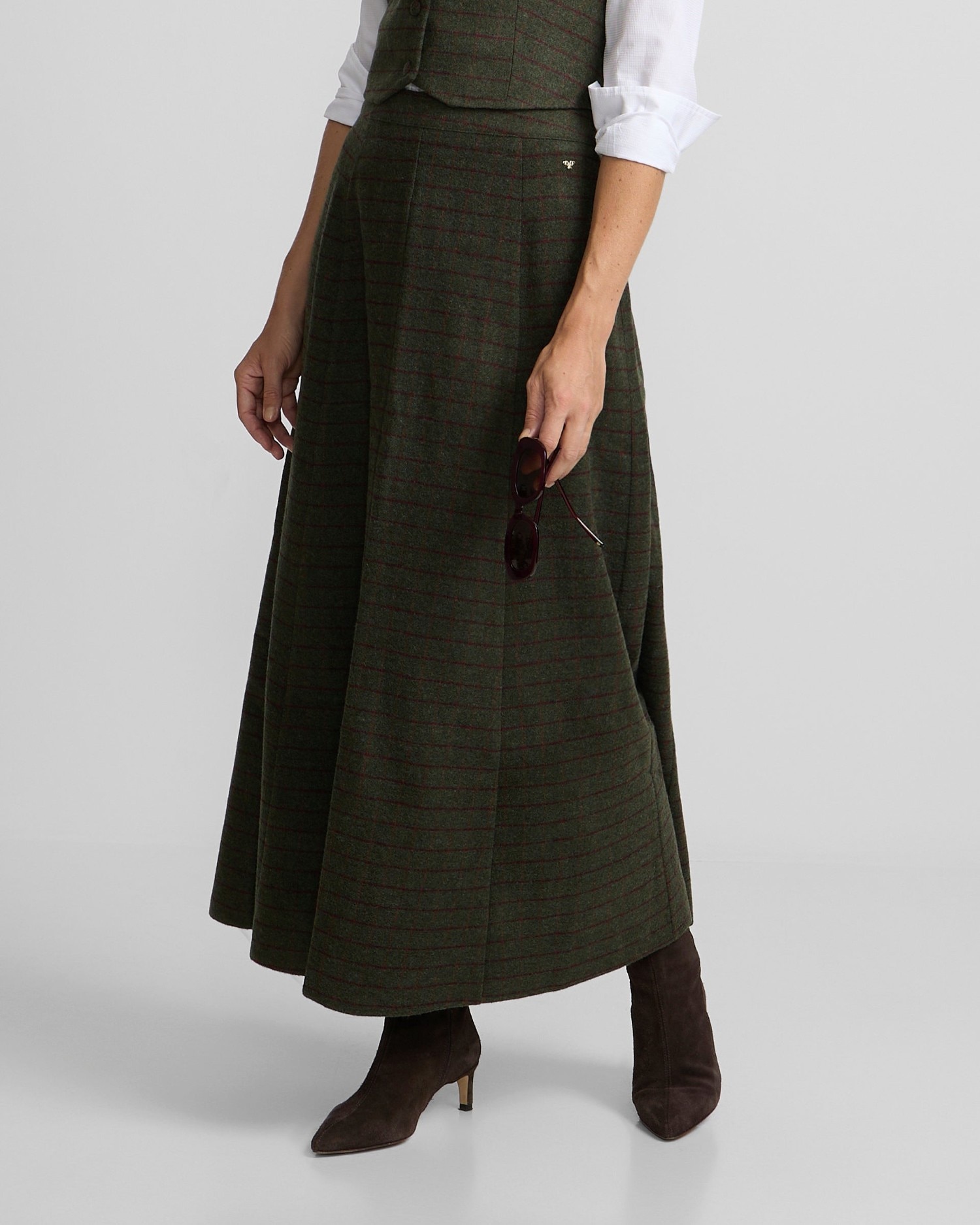 Falda midi cuadros - Silbon - Verde Verde-3