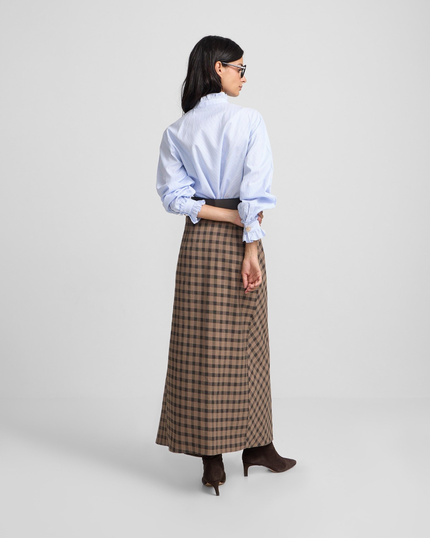 Falda midi cuadros marrónes - Silbon - Marrón Marrón-2