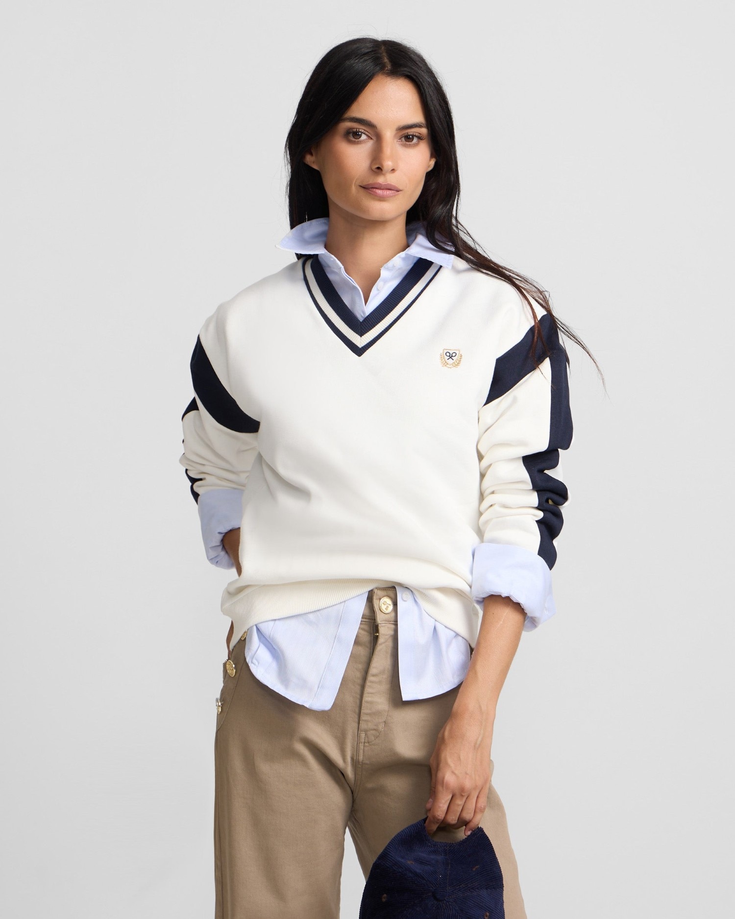 Sudadera cuello pico varsity - Silbon - Azul marino Azul marino-1