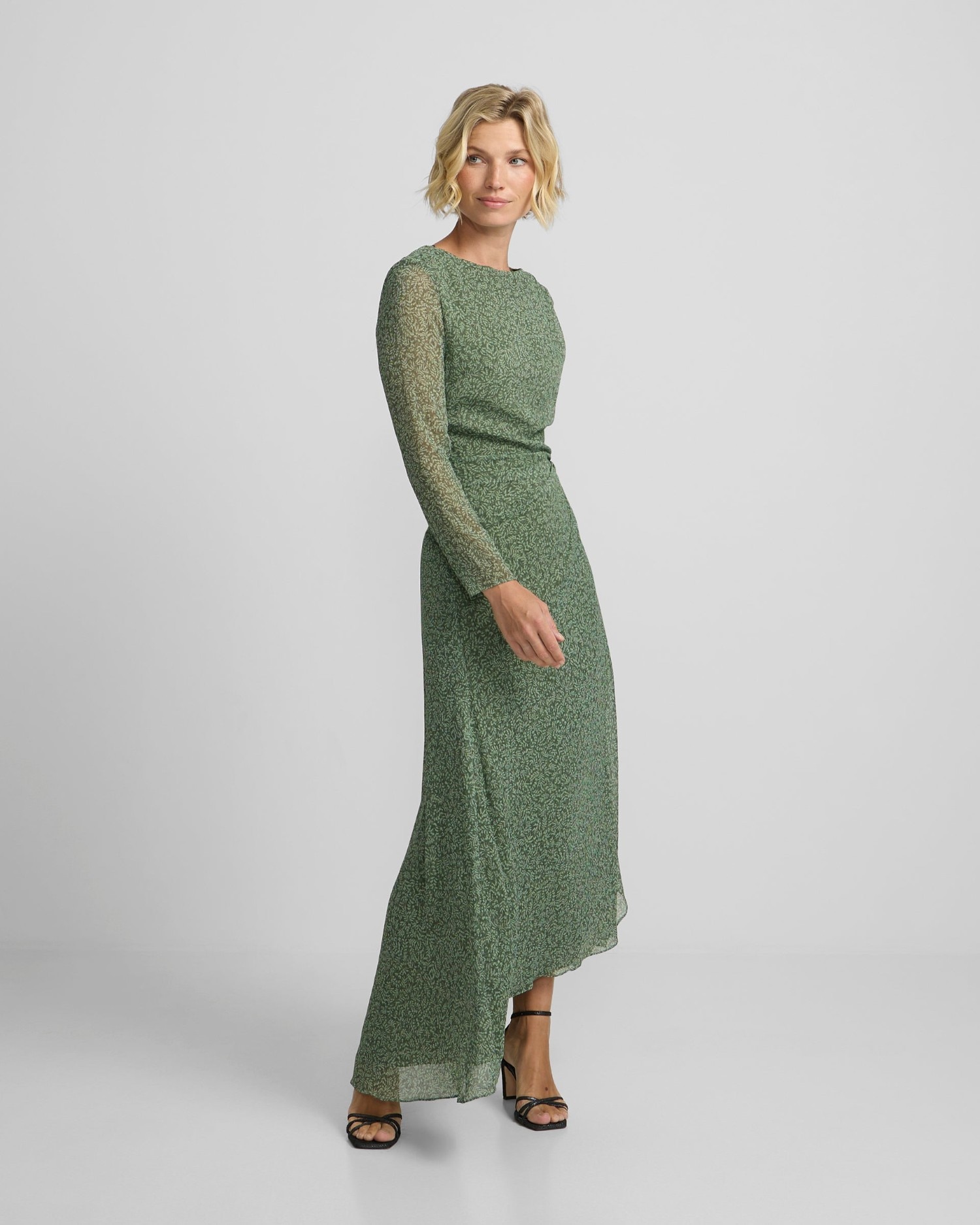 Vestido midi estampado hojas - Silbon - Verde Verde-1