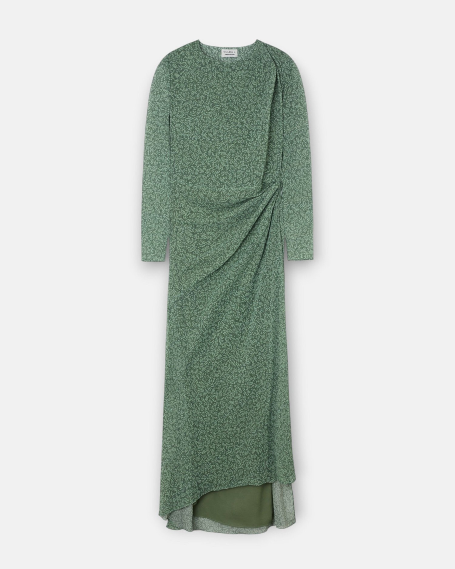 Vestido midi estampado hojas - Silbon - Verde Verde-4