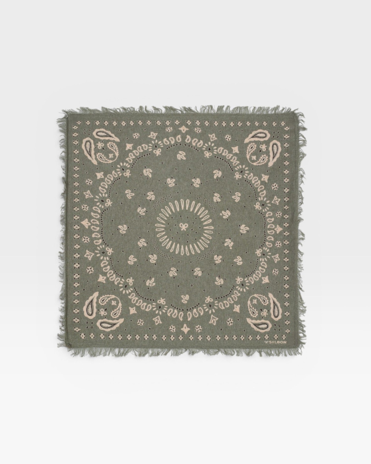 Bandana pequeña de mujer de algodón y cachemira - Silbon - Verde Verde-1