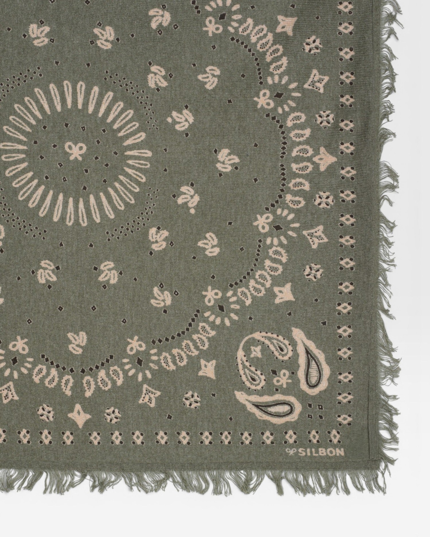 Bandana pequeña de mujer de algodón y cachemira - Silbon - Verde Verde-2