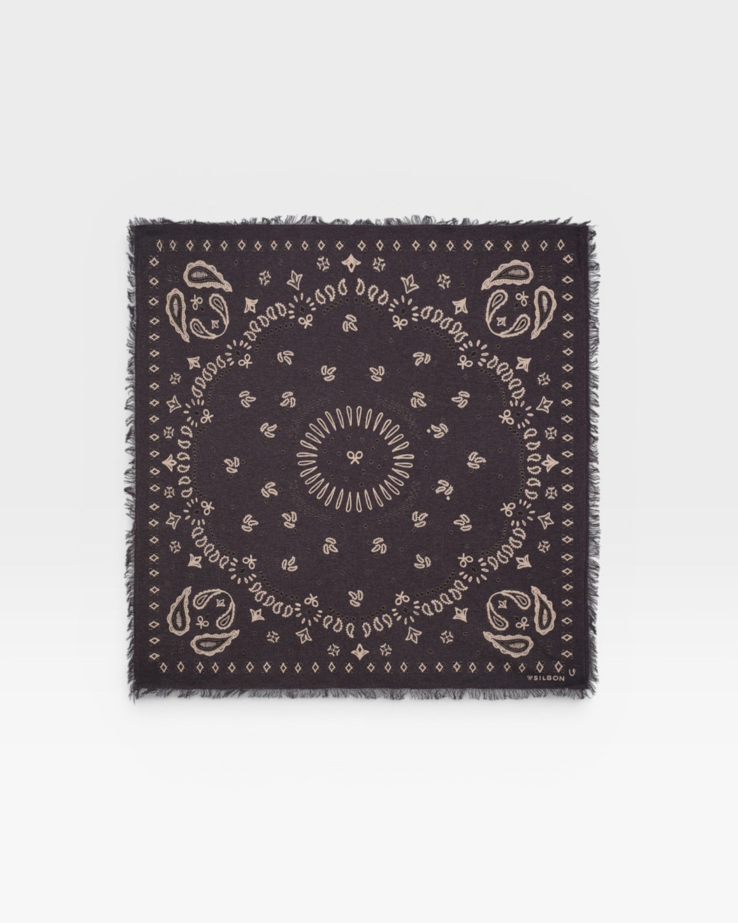 Bandana grande de mujer de algodón y cachemira - Silbon - Marrón Marrón-1
