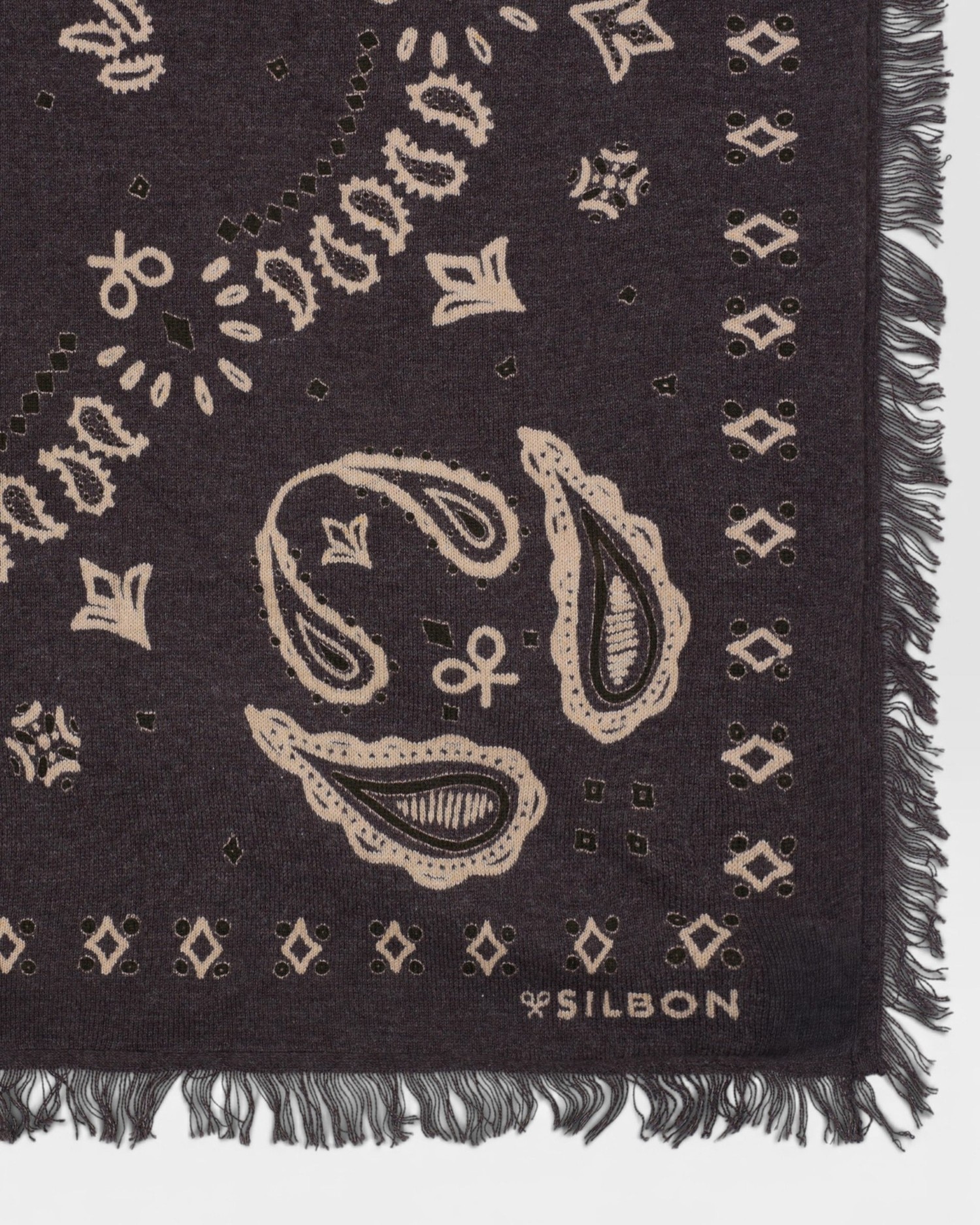 Bandana grande de mujer de algodón y cachemira - Silbon - Marrón Marrón-4