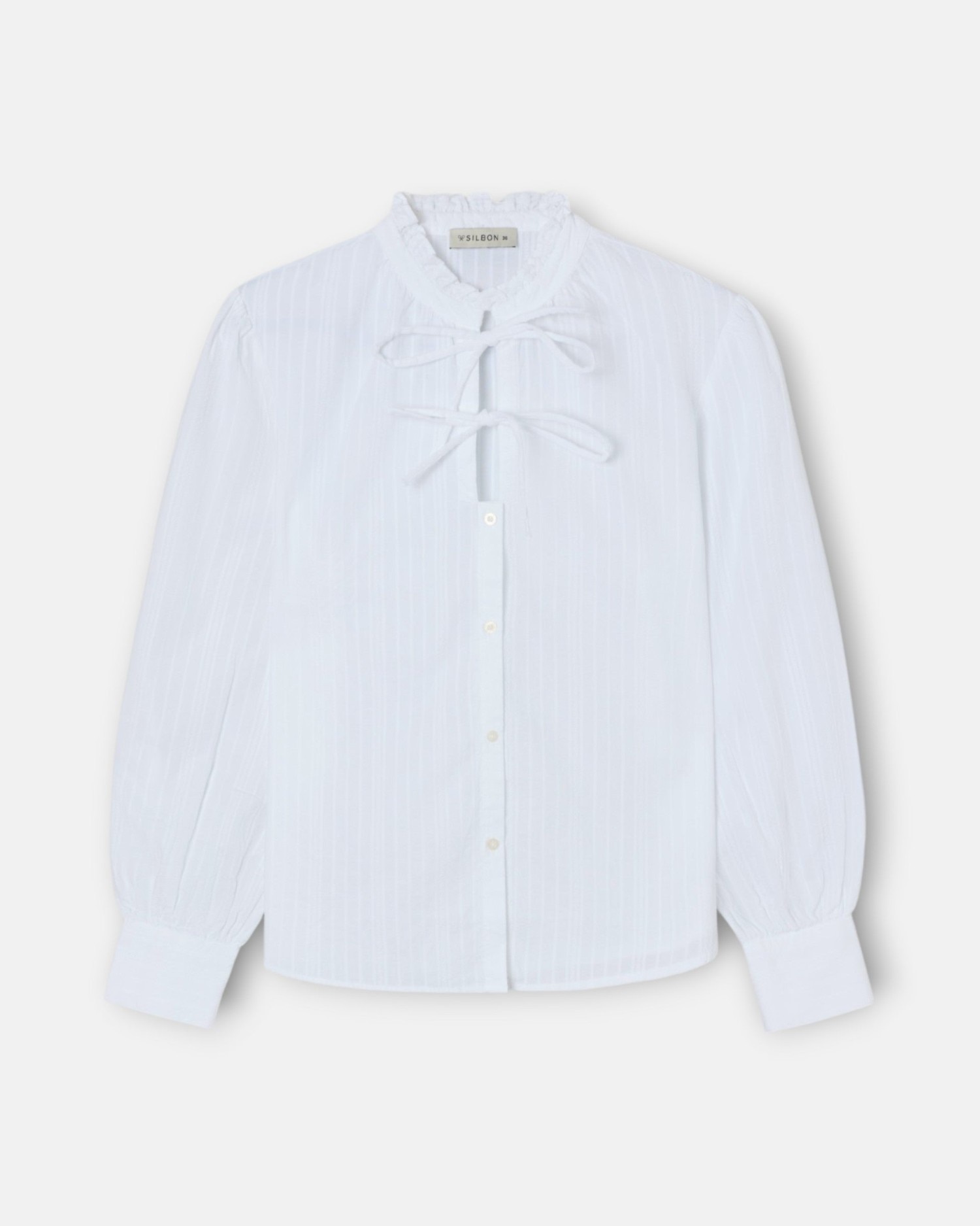 Camisa cuello alto lazos - Silbon - Blanco Blanco-5