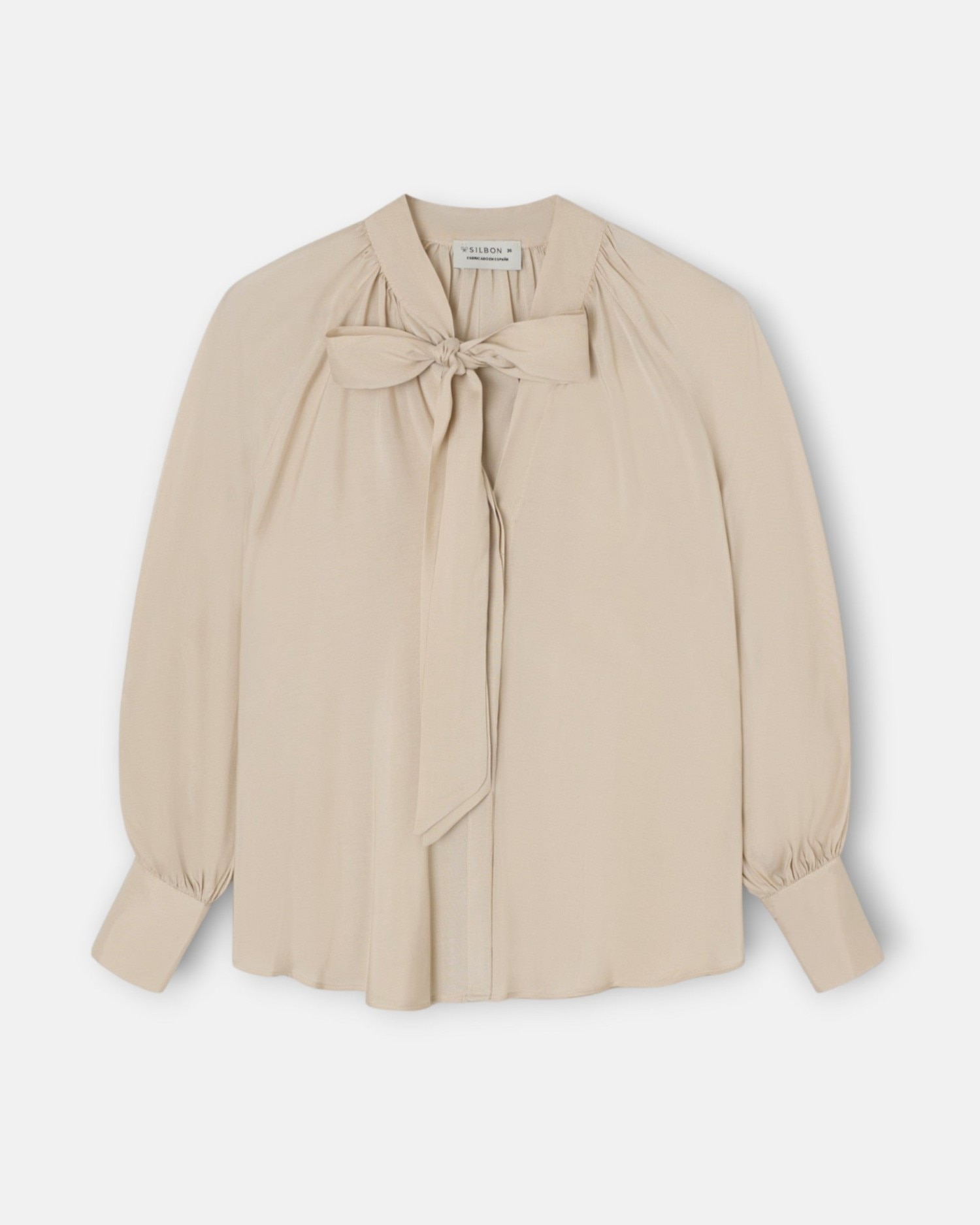 Blusa romántica lazada - Silbon - Beige Beige-5