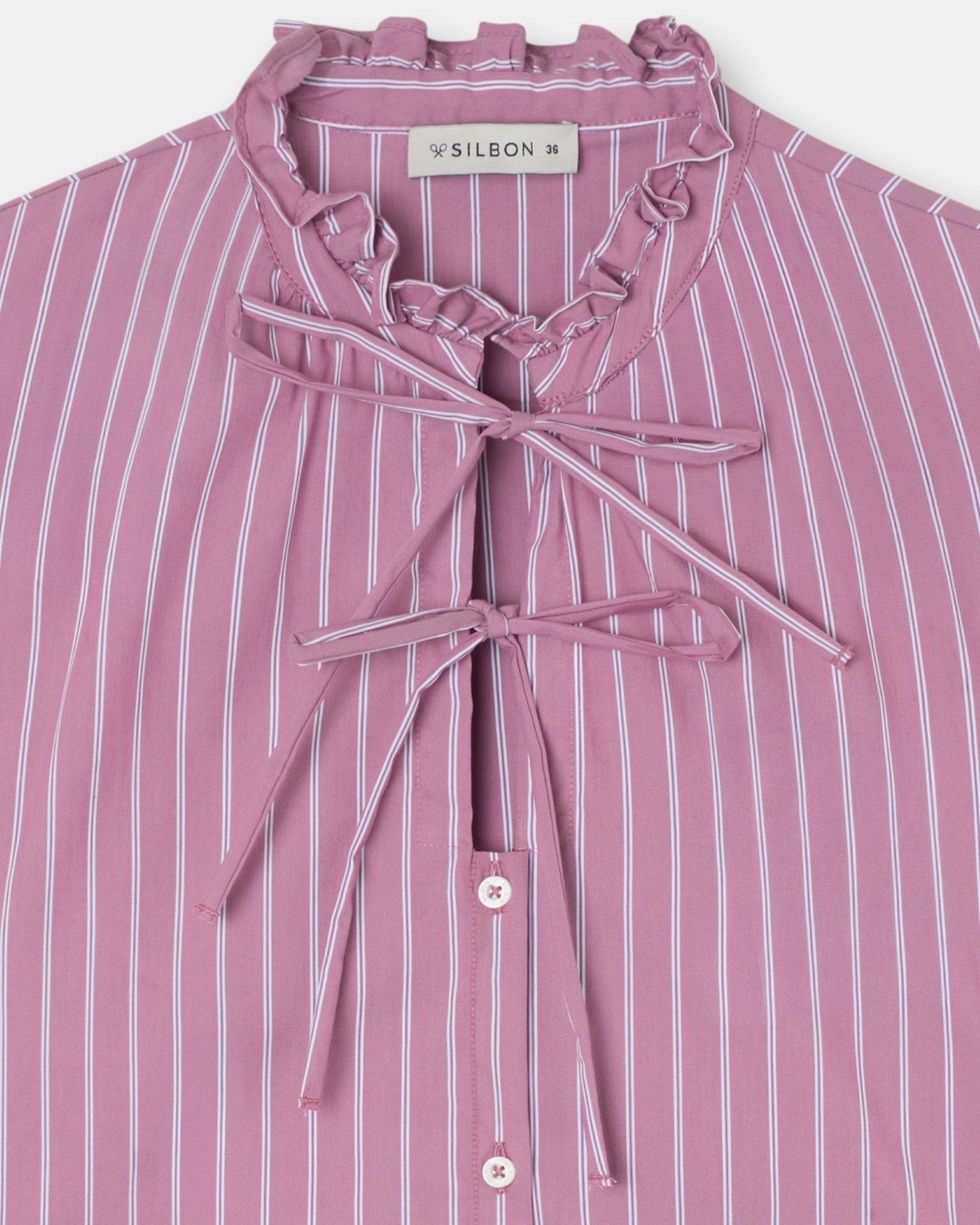 Camisa cuello alto lazos rayas - Silbon - Rosa Rosa-2