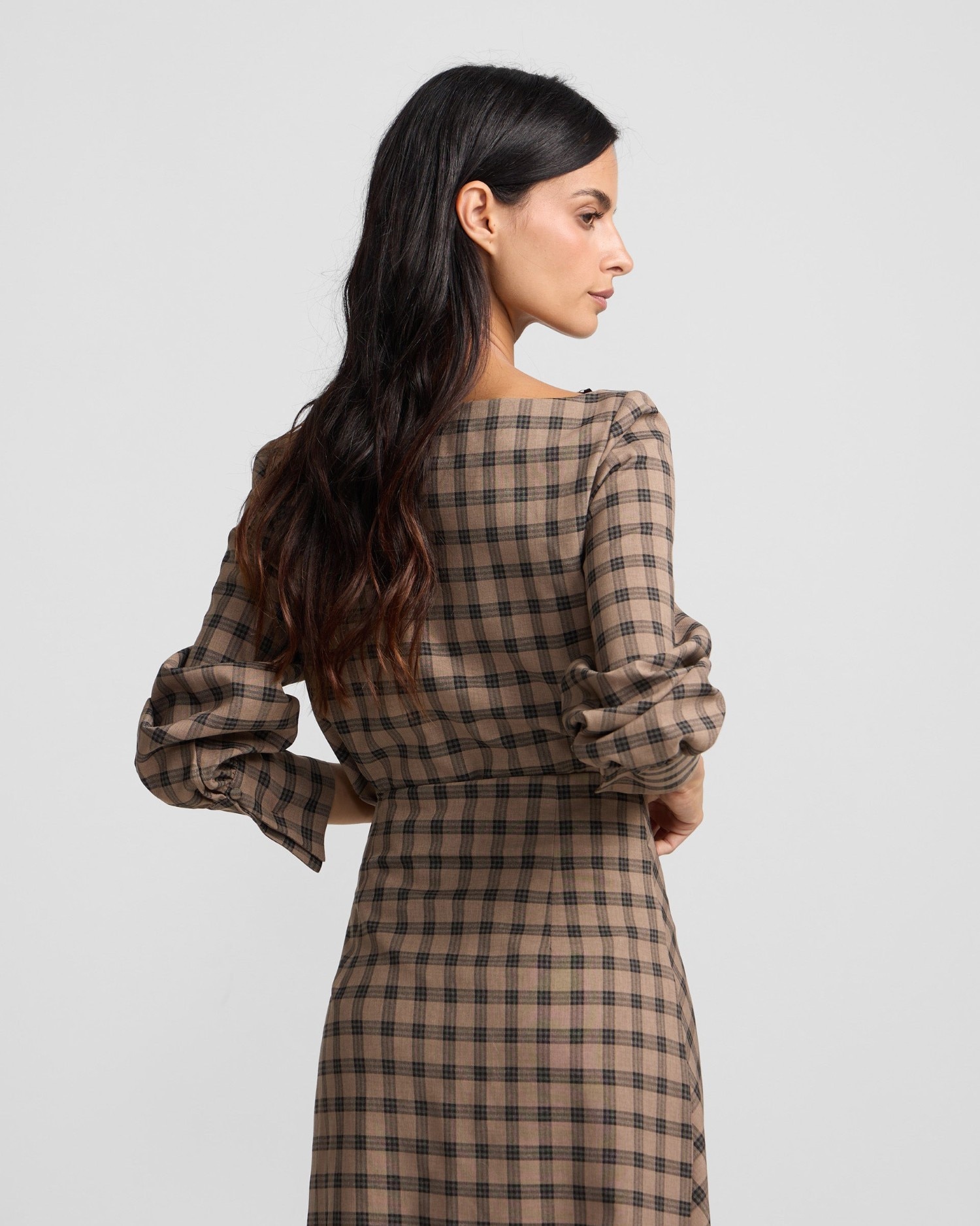 Blusa drapeada cuadros - Silbon - Marrón Marrón-2