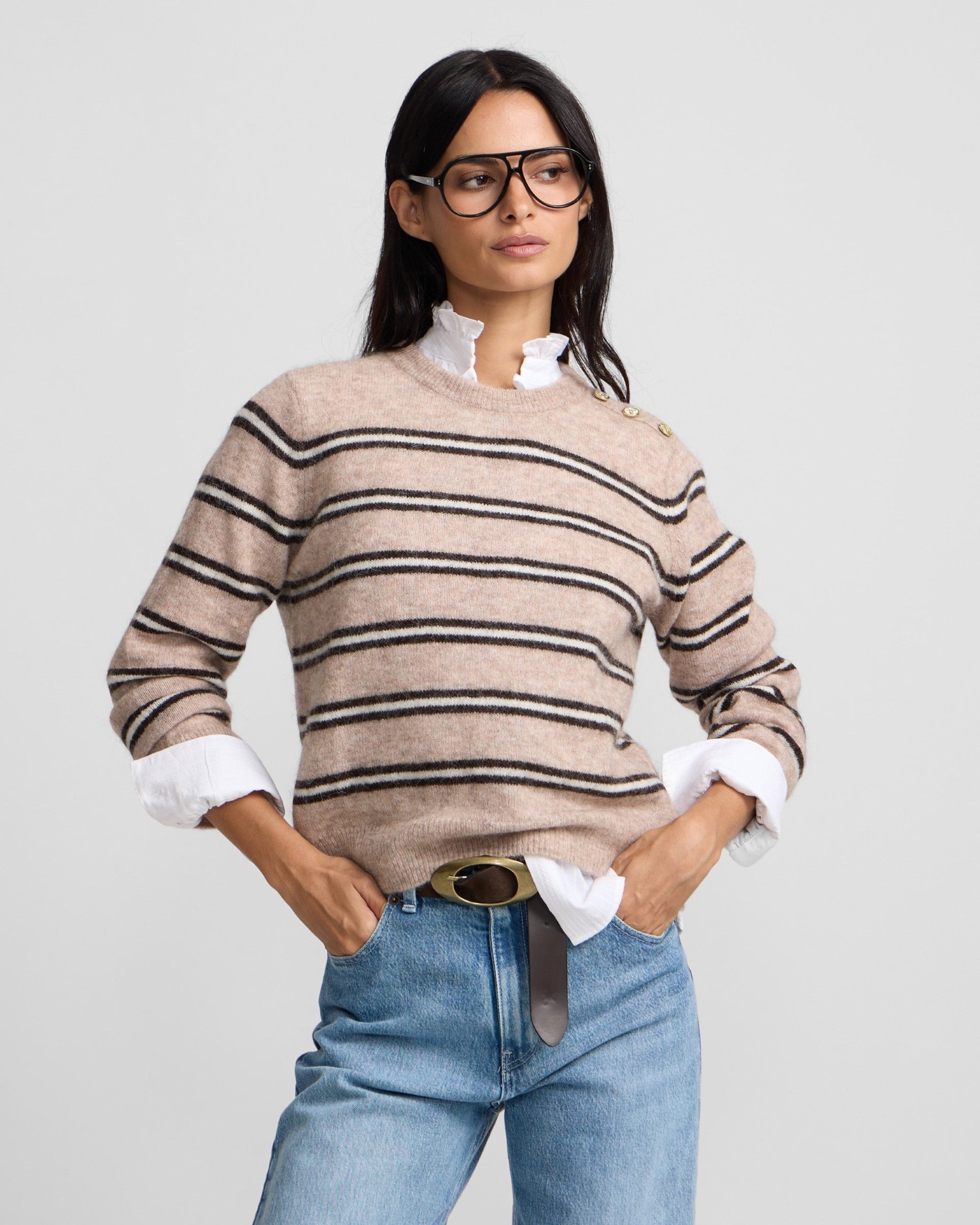 Jersey botones rayas - Silbon - Beige Beige-1