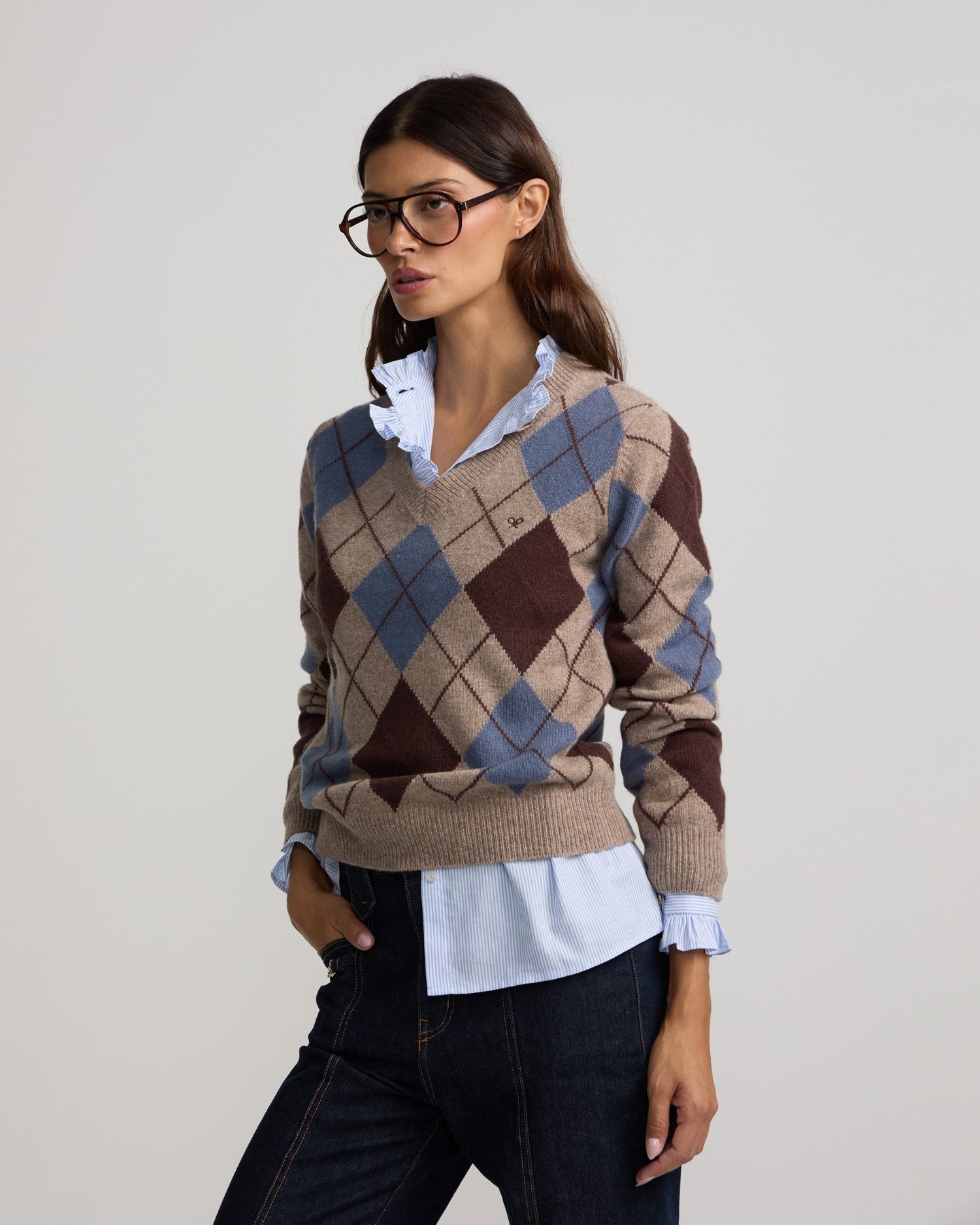Imagen 1 de Jersey cuello pico rombos Azul