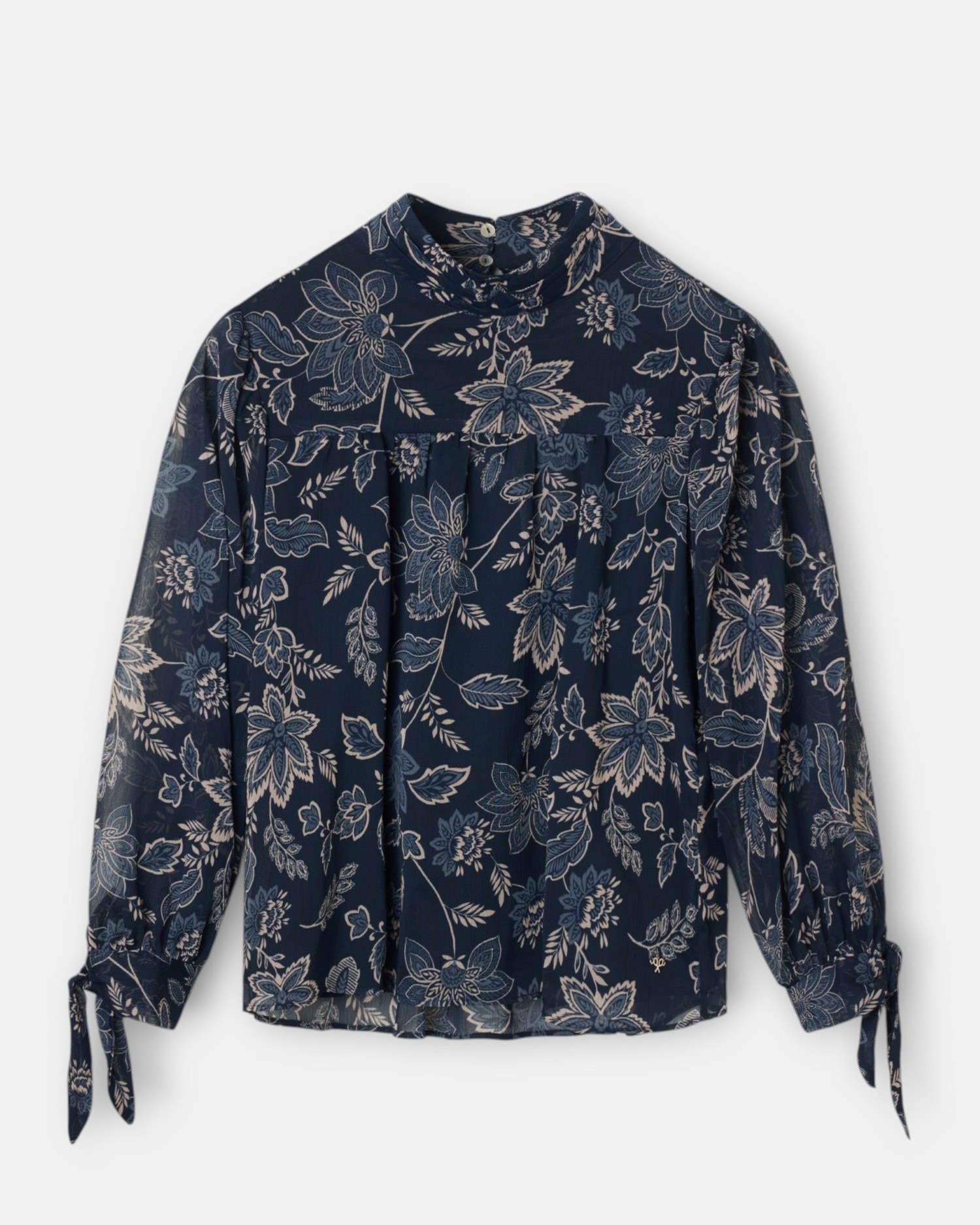 Blusa manga lazada estampado flores - Silbon - Azul marino Azul marino-5