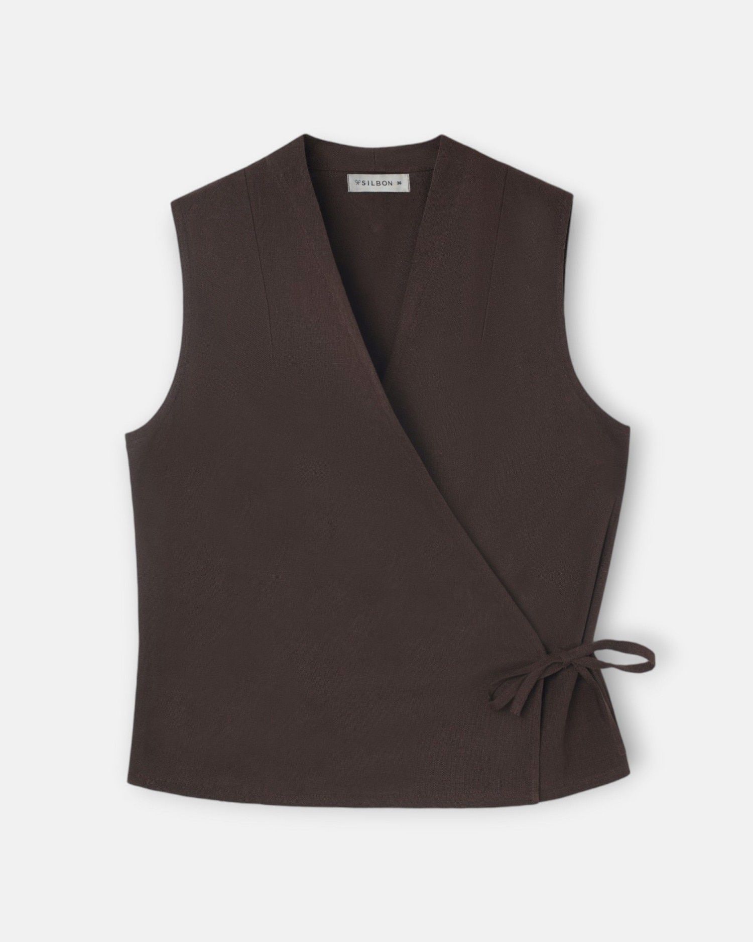 Silbon - Chaleco cruzado lino marron.