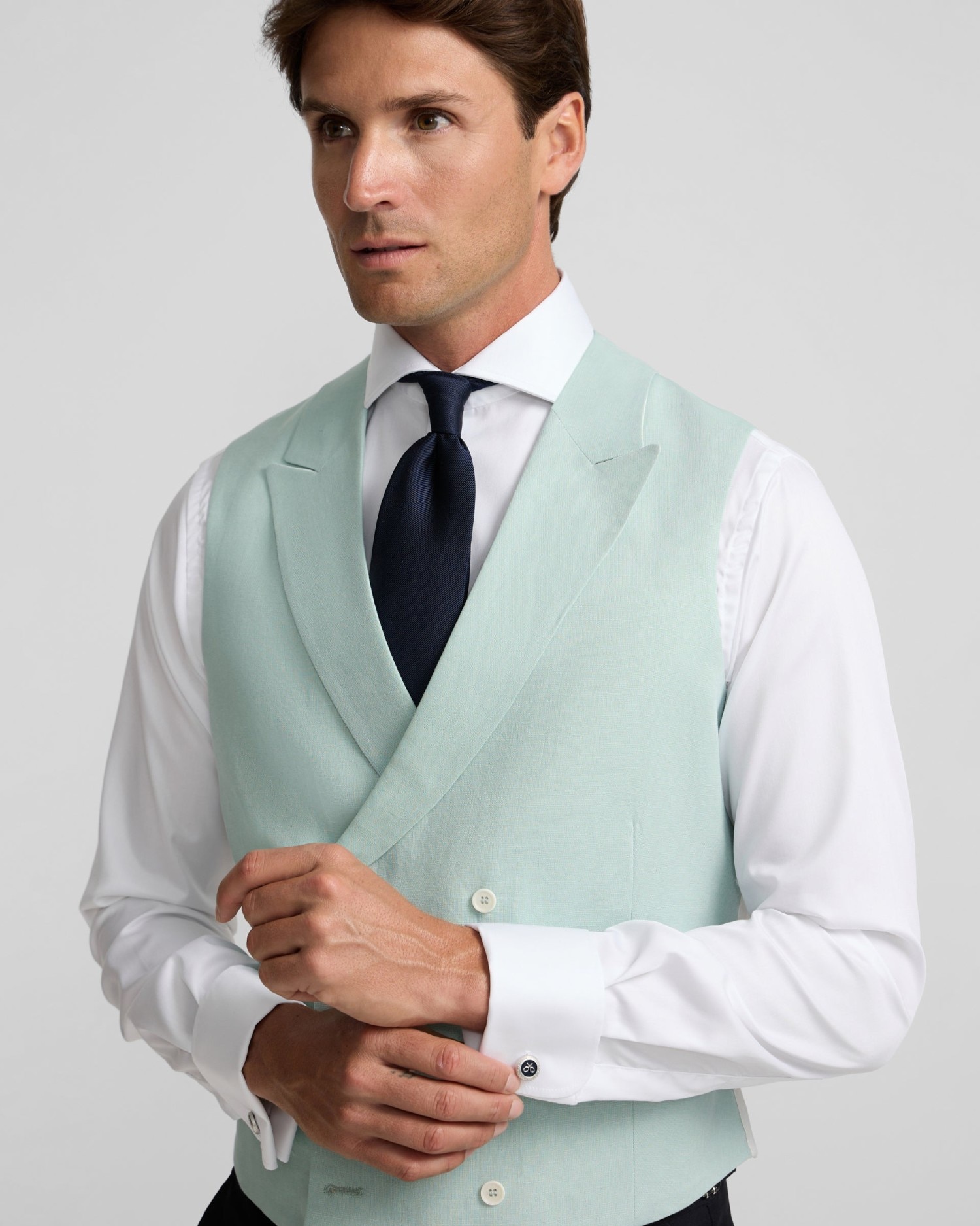 Chaleco de chaqué de hombre con doble botonadura - Silbon - Aguamarina Aguamarina-3