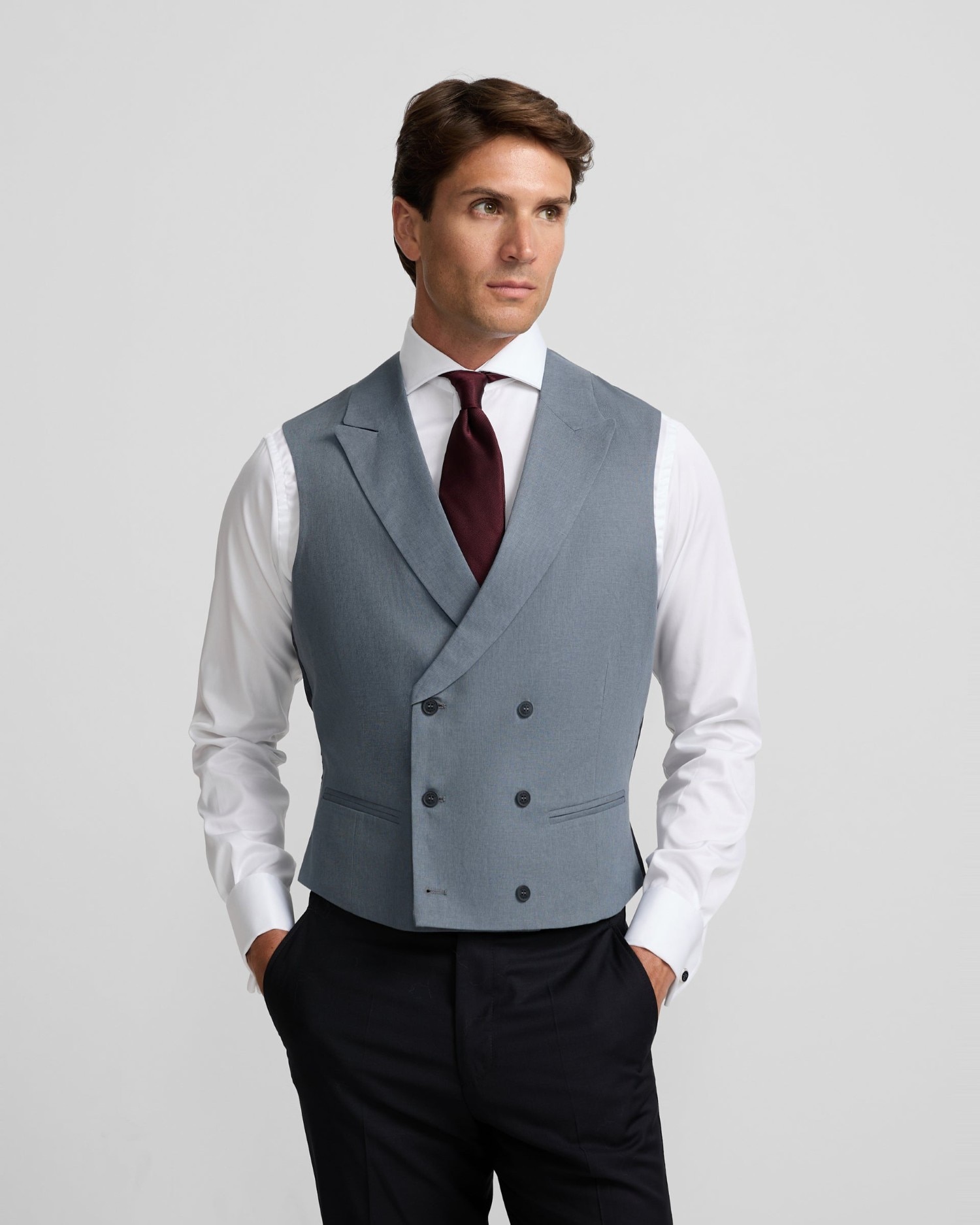 Chaleco de chaqué de hombre con doble botonadura - Silbon - Azul grisáceo Azul grisáceo-1