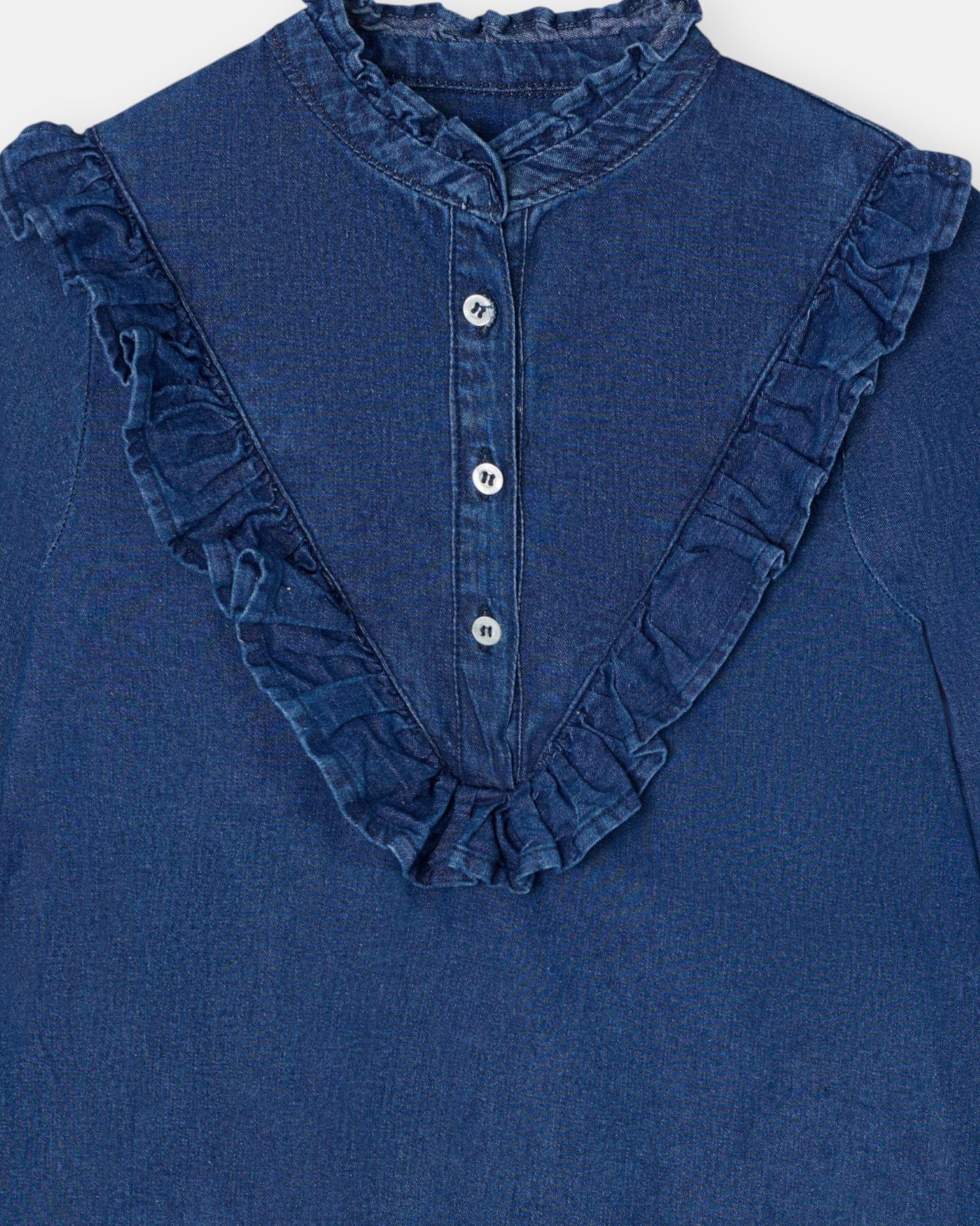 Imagen 3 de Vestido denim de niña con volantes - Silbon - Azul denim Azul denim