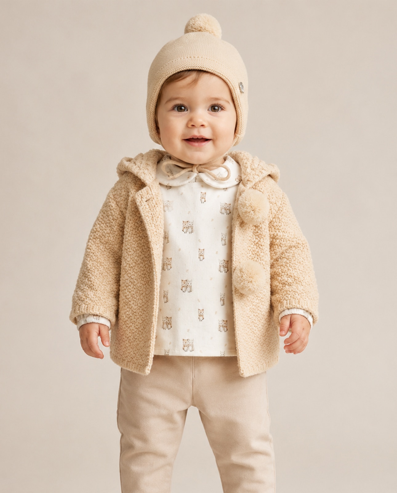 Abrigo de punto de bebé colección leira - PAZ Rodríguez - Crema Crema-2
