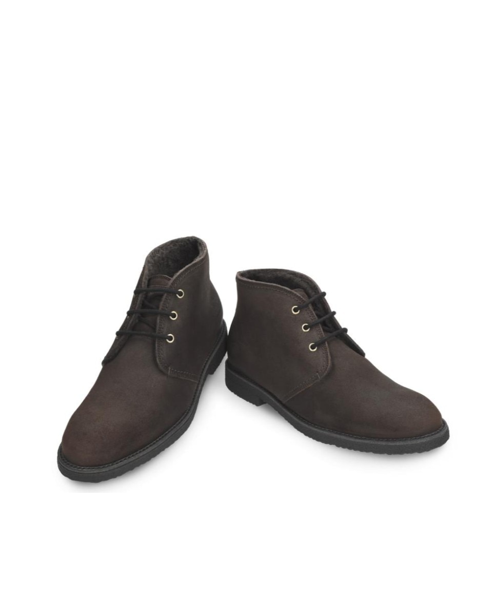 Imagen 3 de Botín de cordones en velour con forro de pelo natural - Panama Jack - Marrón oscuro Marrón oscuro
