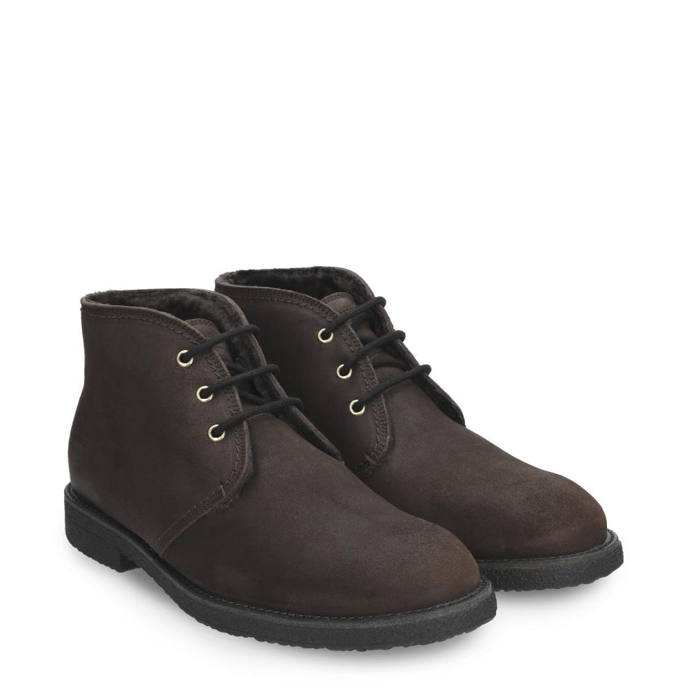 Imagen 6 de Botín de cordones en velour con forro de pelo natural - Panama Jack - Marrón oscuro Marrón oscuro