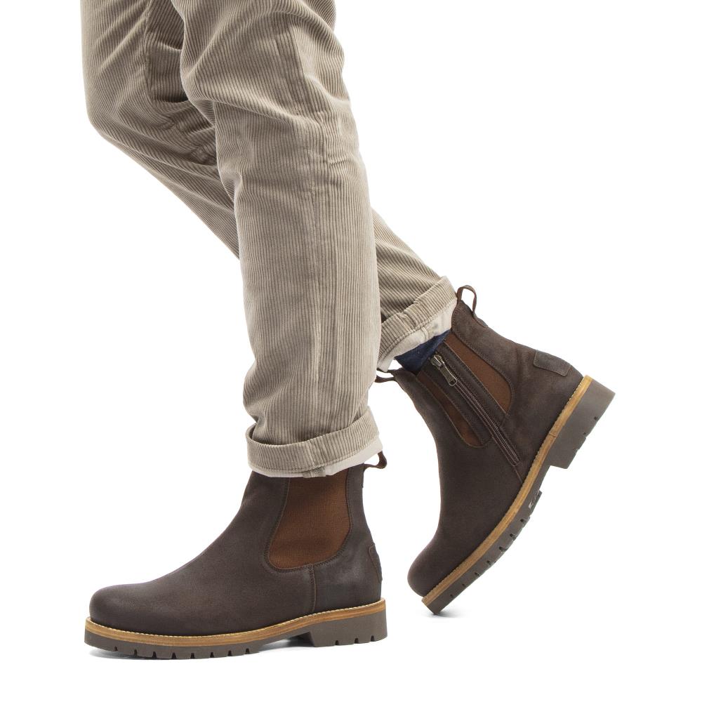 Imagen 2 de Botines chelsea en velour con forro de pelo natural - Panama Jack - Marrón oscuro Marrón oscuro