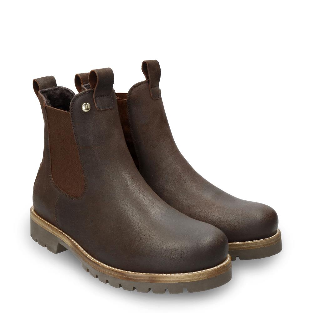 Imagen 6 de Botines chelsea en velour con forro de pelo natural - Panama Jack - Marrón oscuro Marrón oscuro