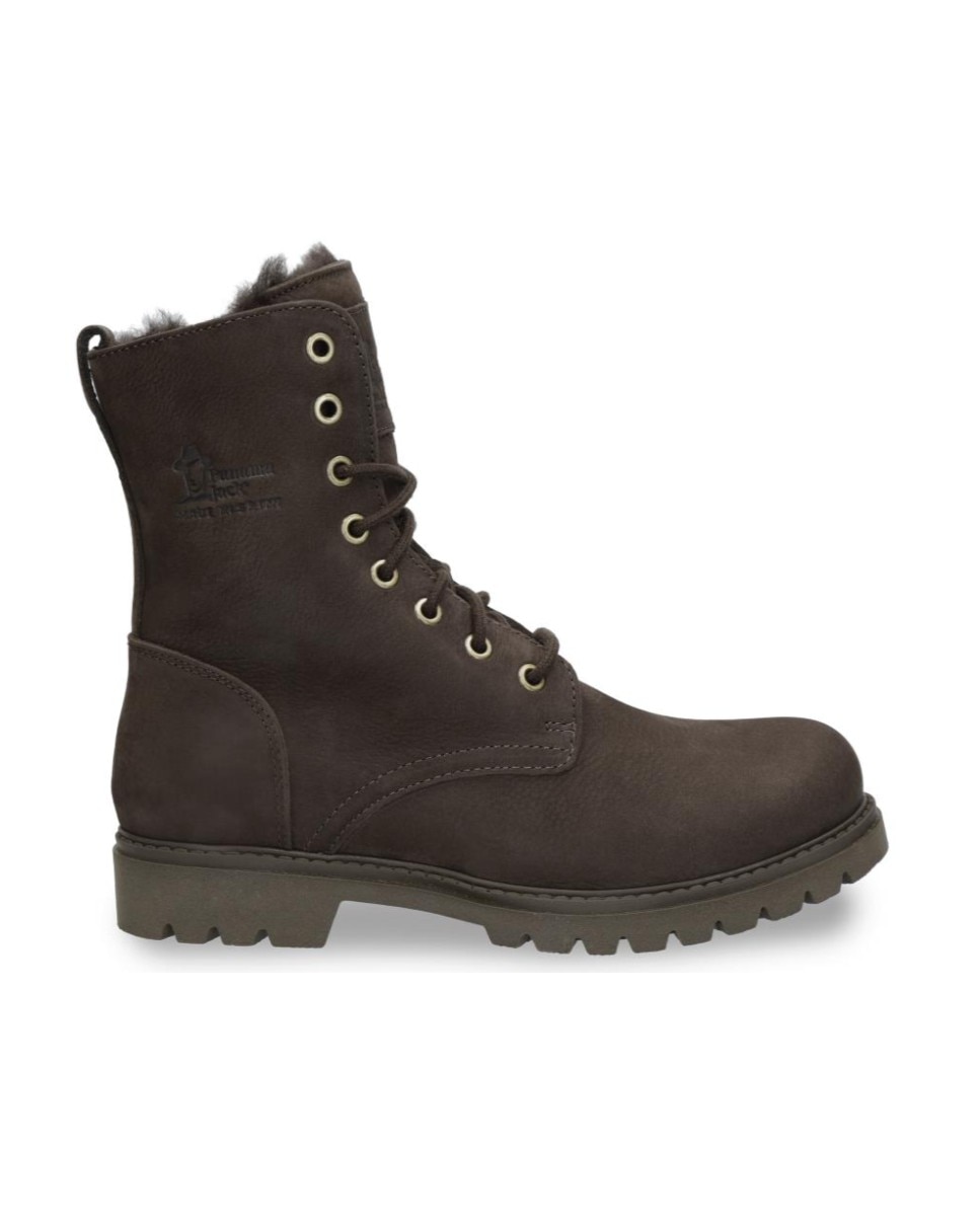 Imagen 0 de Botas militares en piel con forro de pelo natural Marrón oscuro