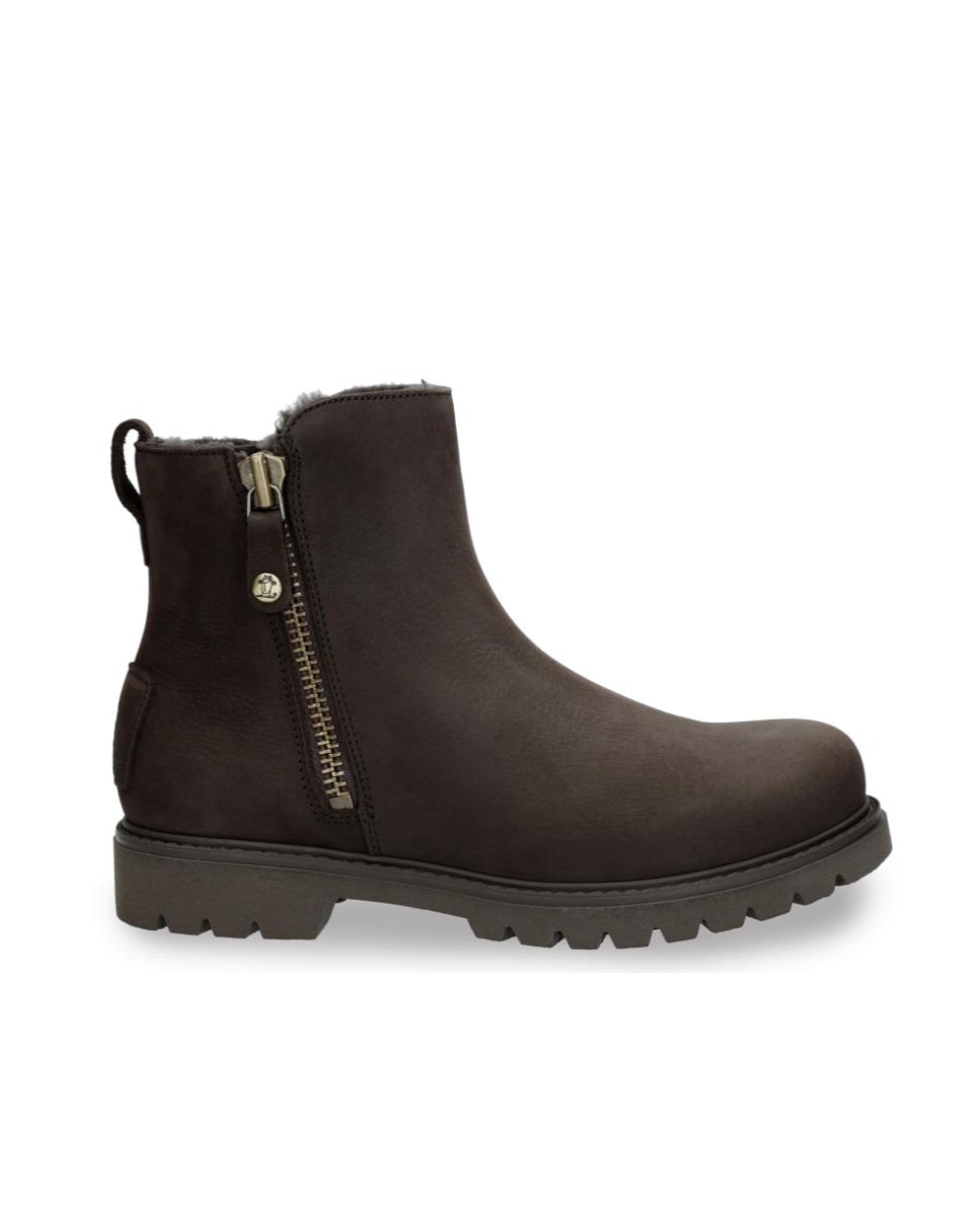 Botines biker en piel con forro de pelo natural - Panama Jack - Marrón oscuro Marrón oscuro-1