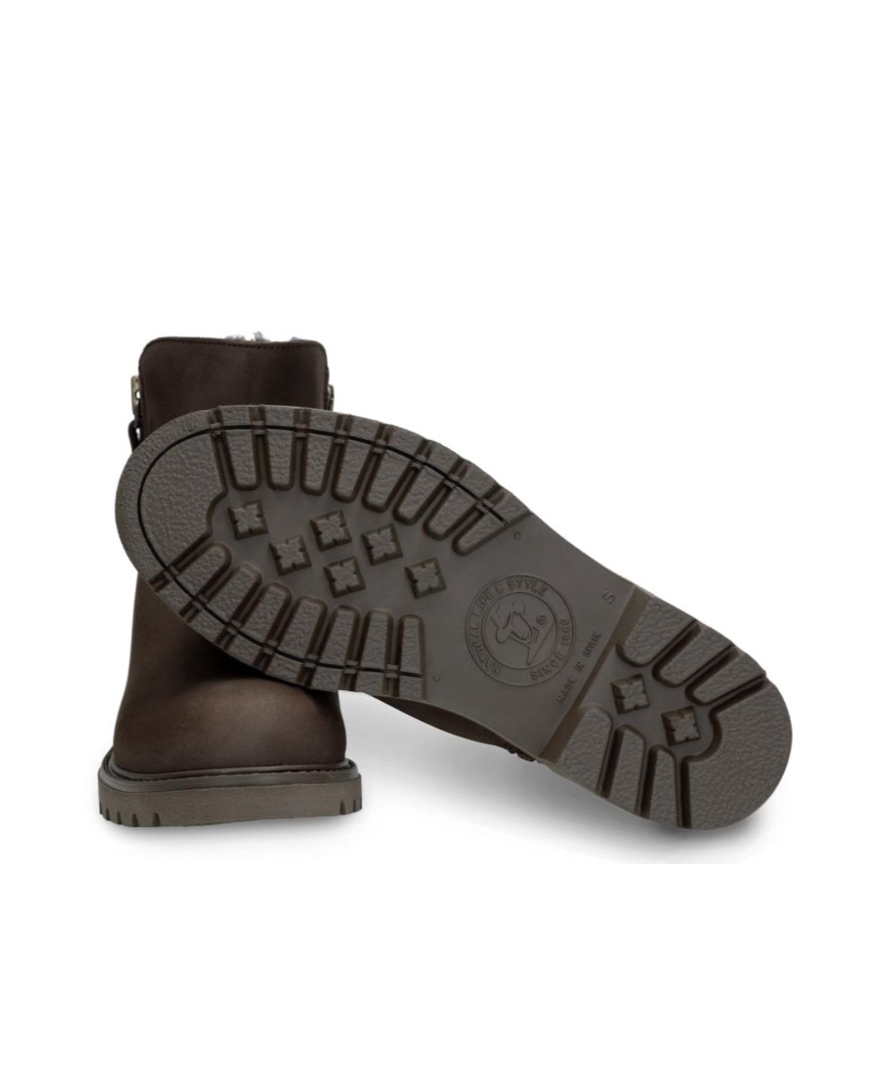 Botines biker en piel con forro de pelo natural - Panama Jack - Marrón oscuro Marrón oscuro-3