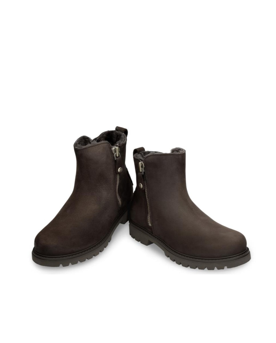 Botines biker en piel con forro de pelo natural - Panama Jack - Marrón oscuro Marrón oscuro-2