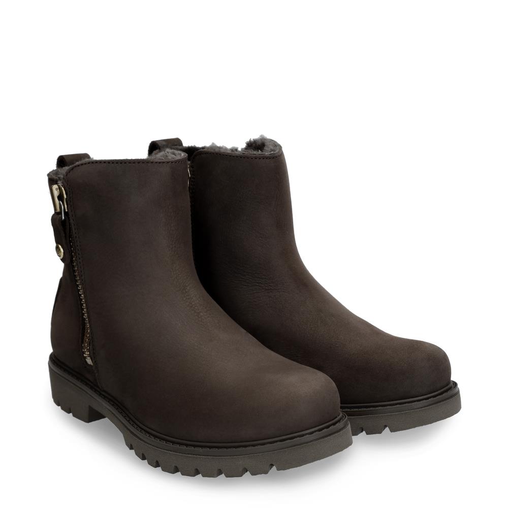 Botines biker en piel con forro de pelo natural - Panama Jack - Marrón oscuro Marrón oscuro-5
