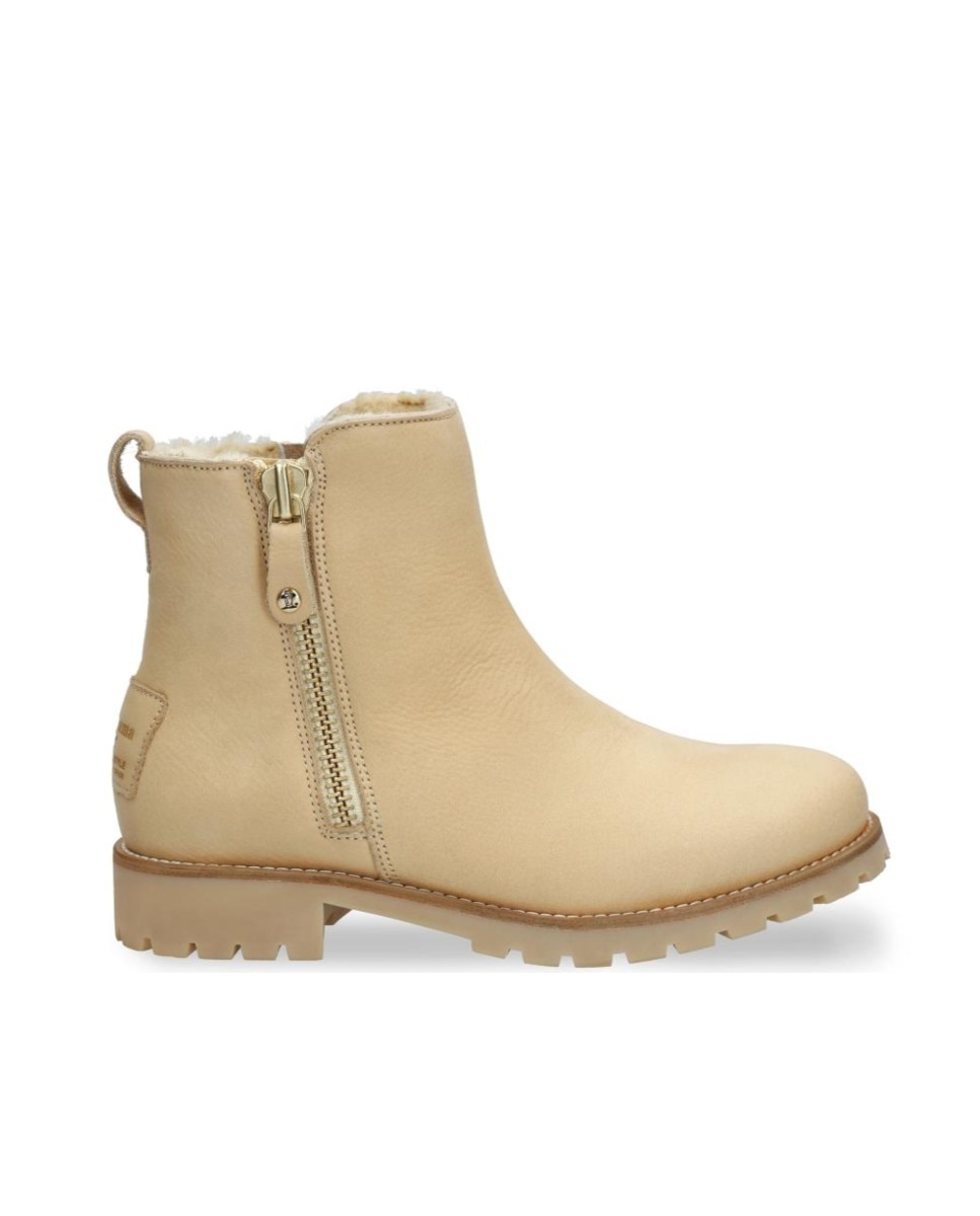 Botines de mujer en piel con forro de pelo sintético - Panama Jack - Crema Crema-1
