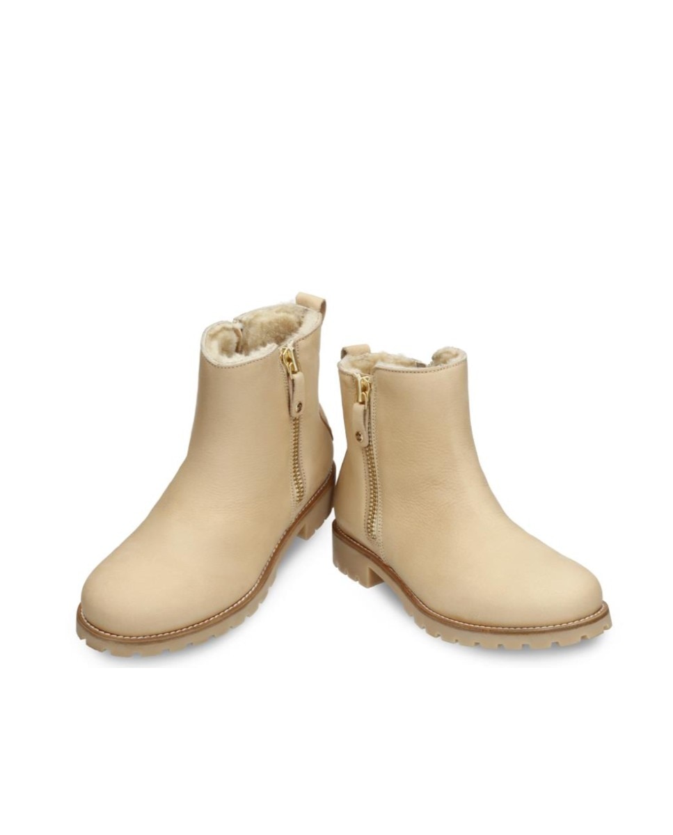 Botines de mujer en piel con forro de pelo sintético - Panama Jack - Crema Crema-4